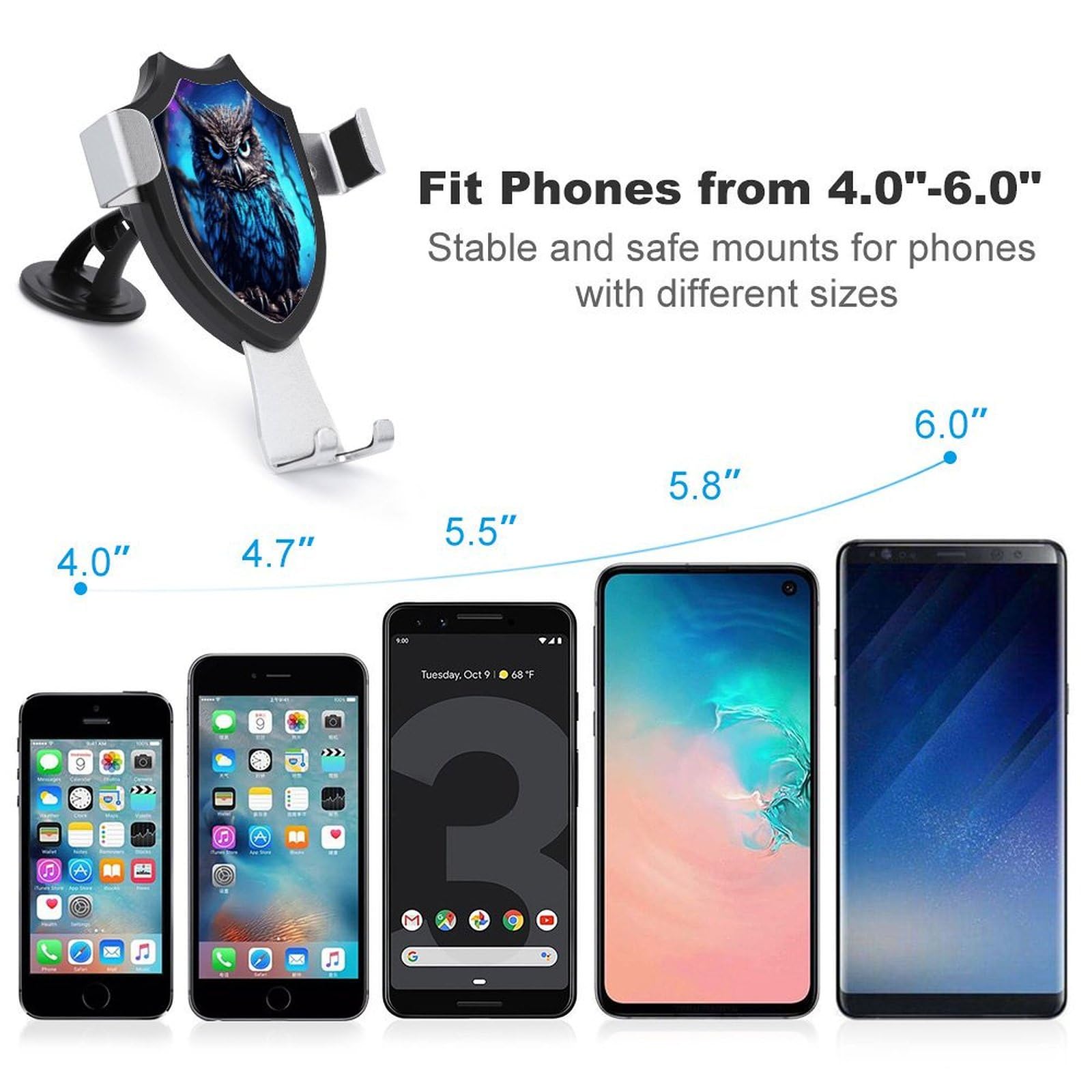 SKTNBM Blue Owl Print Car Phone Holder - Adjustable Universal Smartphone Mount for All Phones | Perfect for Driving, Commuting & Road Trips