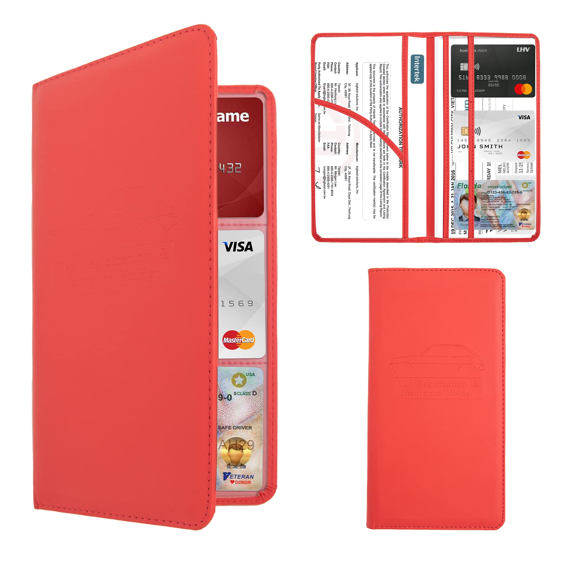 Car Registration and Insurance Card Holder - Durable Organizer for Women & Men - Pink & Red Car Essentials - Perfect for Glove Box, Dashboard, and Travel Organization