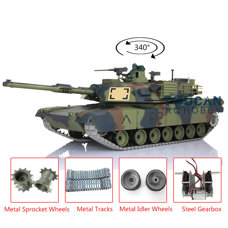 1/16 Scale 7.0 2.4GHz Henglong USA M1A2 Abrams RTR RC Tank - 3918 Model 340 Turret Armored Vehicle with Chassis & Upper Hull - Remote Control Military Tank for Adults & Kids, Outdoor Play & Collectors Display