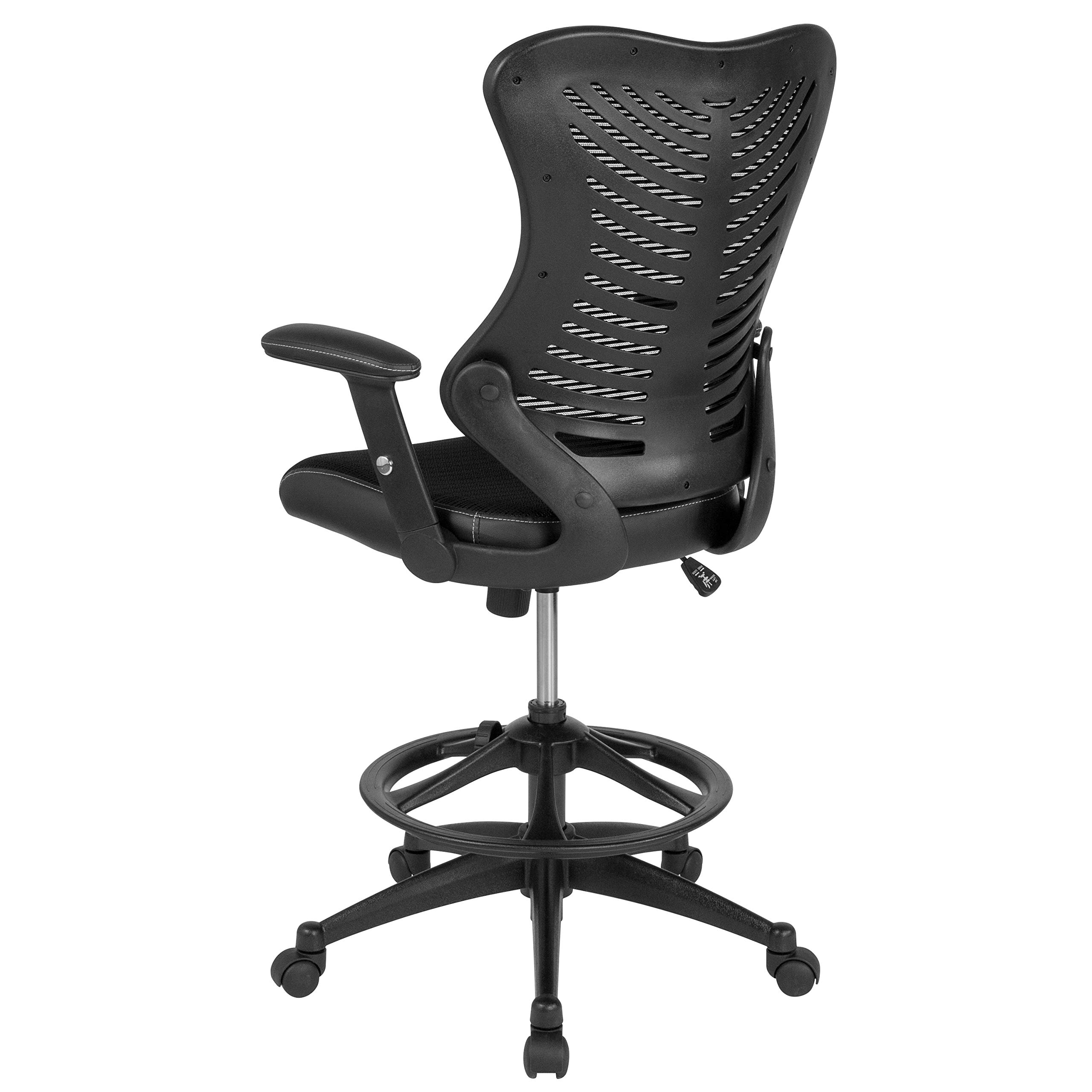 Ergonomic High Back Mesh & Leather Drafting Chair with Adjustable Arms - Perfect for Office, Home, or Studio Workspaces