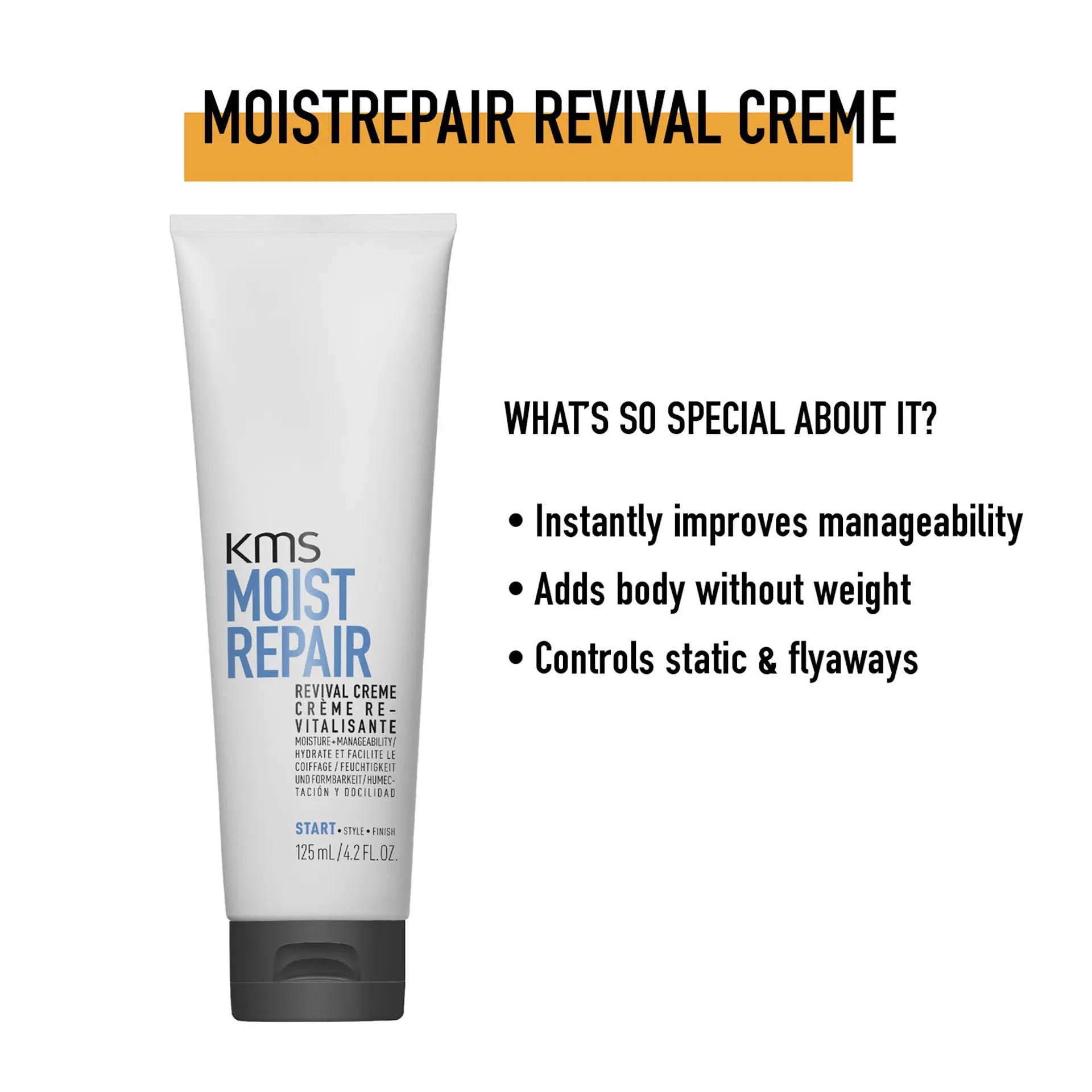 KMS Moist Repair Revival Creme 125ml - Hydrating Hair Treatment for Dry & Damaged Hair - Perfect for Salon-Quality Hair Care at Home