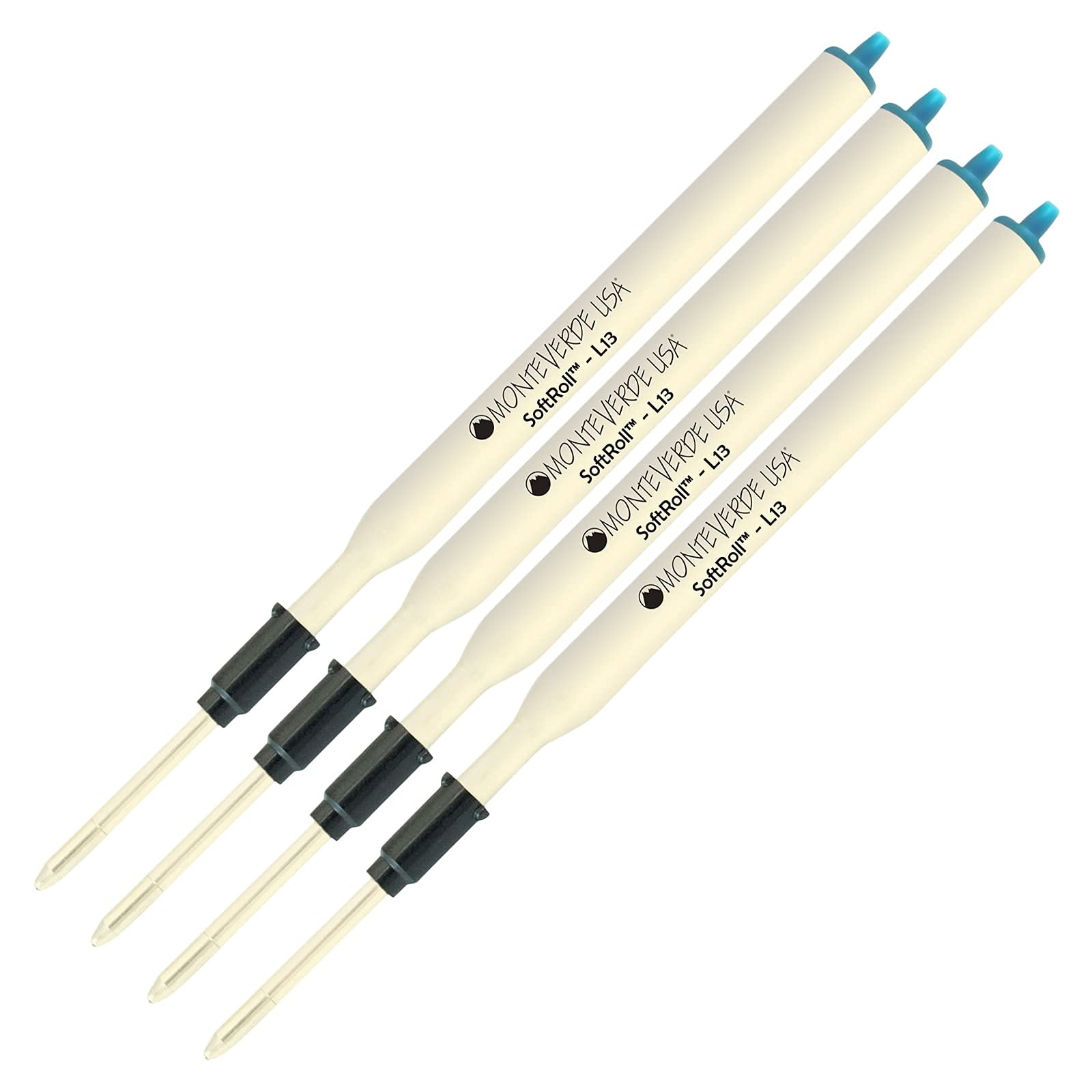 Monteverde Soft Roll Ballpoint Ink Refill 4-Pack - L13 Paste Ink Refills Compatible with Lamy Style Pens - Medium Tip 0.7mm Blue Ink - Perfect for Office, School & Everyday Writing