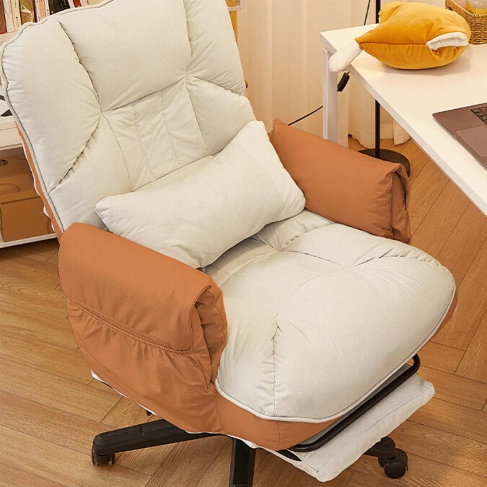 RUIZE Mid Century Modern Accent Chair - Faux Leather Swivel Desk Chair with Adjustable Height & Wheels - Stylish Home Office & Bedroom Seating for Work & Relaxation