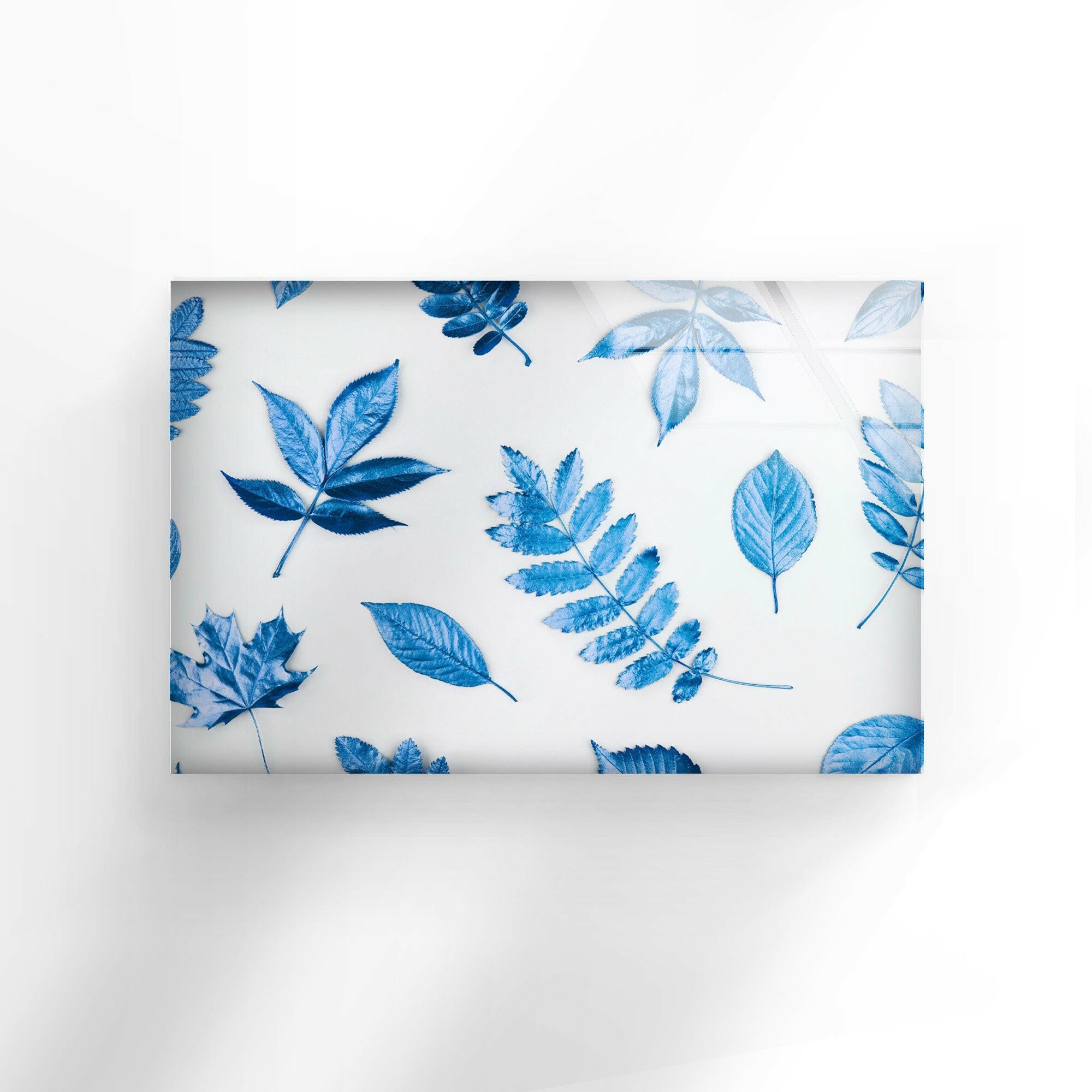Blue Leaves Glass Wall Art - Handmade Stained Glass Decor for Home & Office - Perfect for Living Room, Bedroom, and Window Decorations