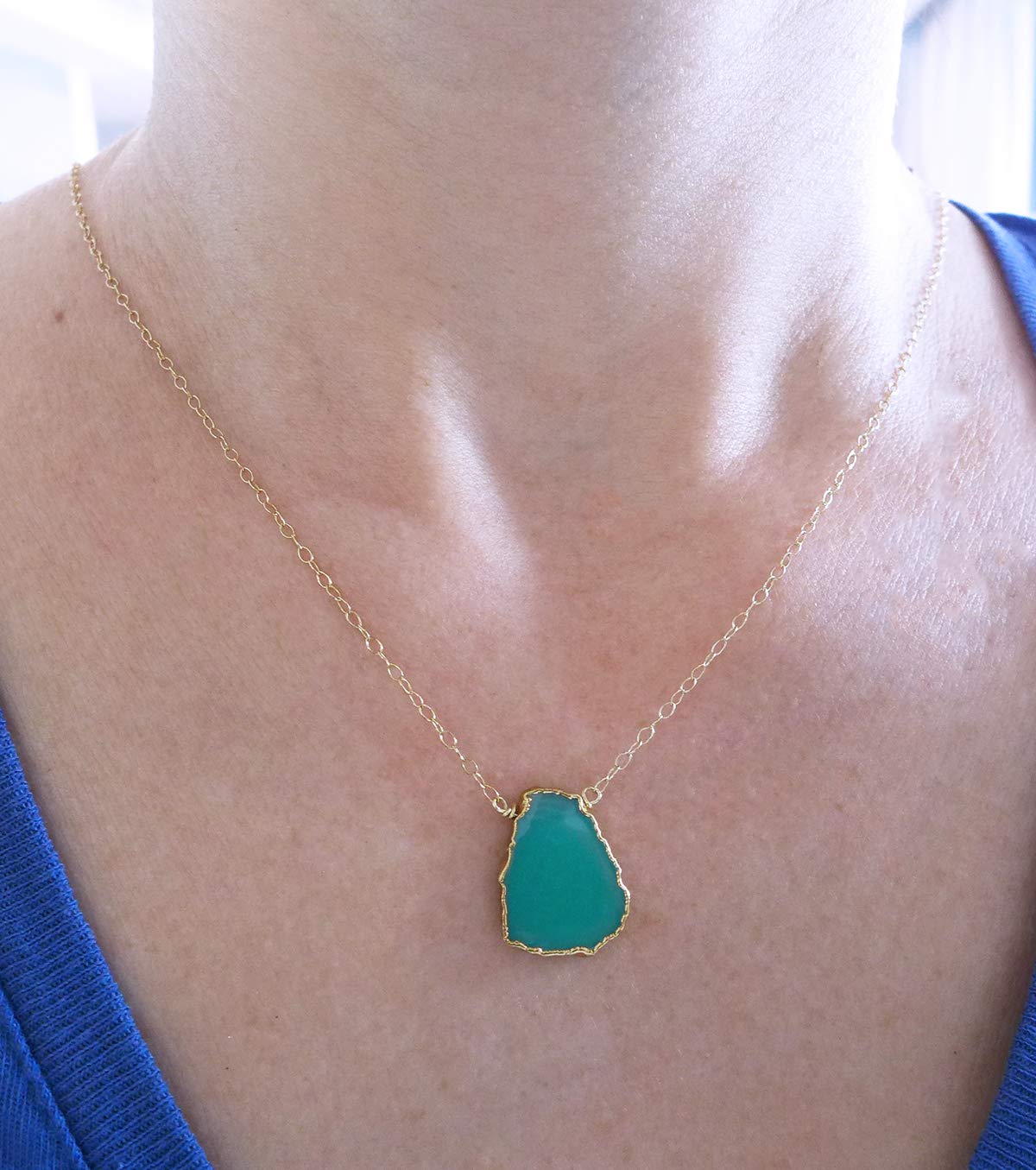 Natural Chrysoprase Gemstone Slice Necklace - 14K Gold Filled Chain for Women - Healing Crystal Jewelry for Meditation, Yoga & Spiritual Gifts