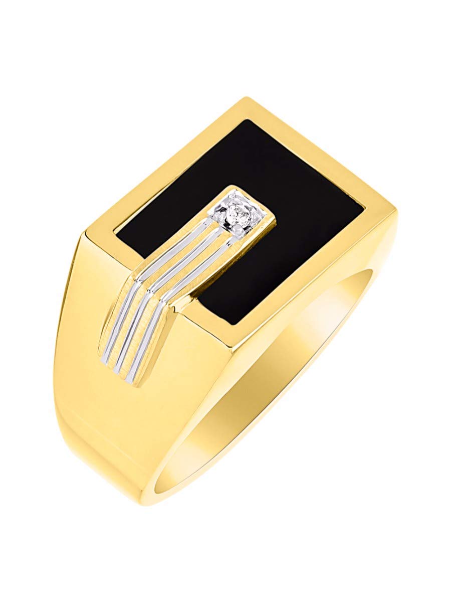 14K Yellow Gold Men's Diamond & Black Onyx Ring - Designer Wedding Band for Men, Sizes 8-13 | Elegant Jewelry Gift for Anniversary, Engagement & Special Occasions