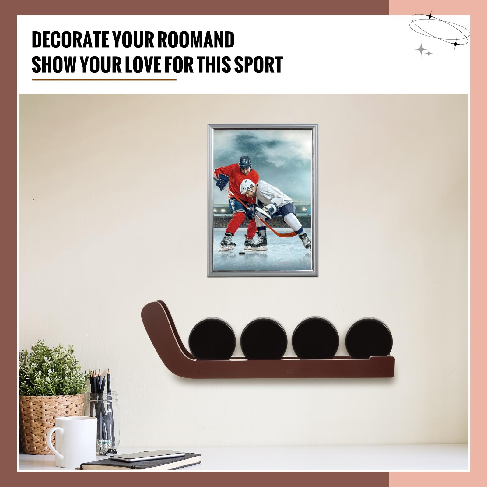 2 Pcs Wooden Hockey Puck Display Shelf - Wall Mount Hockey Puck Holder for Players & Team Gifts - Living Room, Man Cave & Sports Bar Decor - Perfect for Hockey Fan Collectibles & Memorabilia Storage