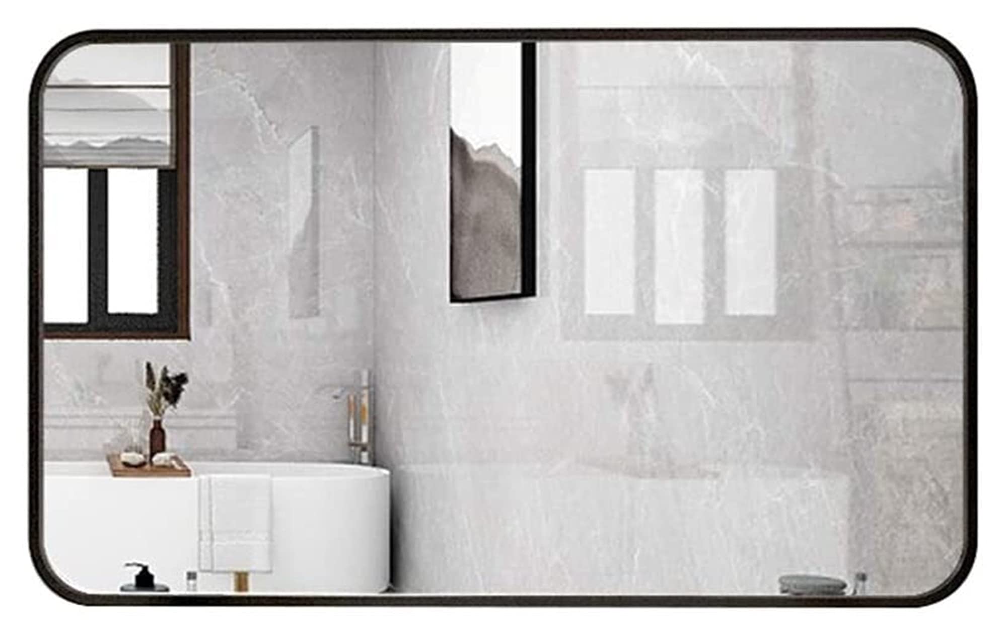60/70CM Rectangle Shatterproof HD Bathroom Wall Mirror - Black Decorative Metal Frame, Wall-Mounted for Living Room, Bedroom, Hallway & Bathroom Vanity - Perfect for Shaving, Makeup & Wall Decor