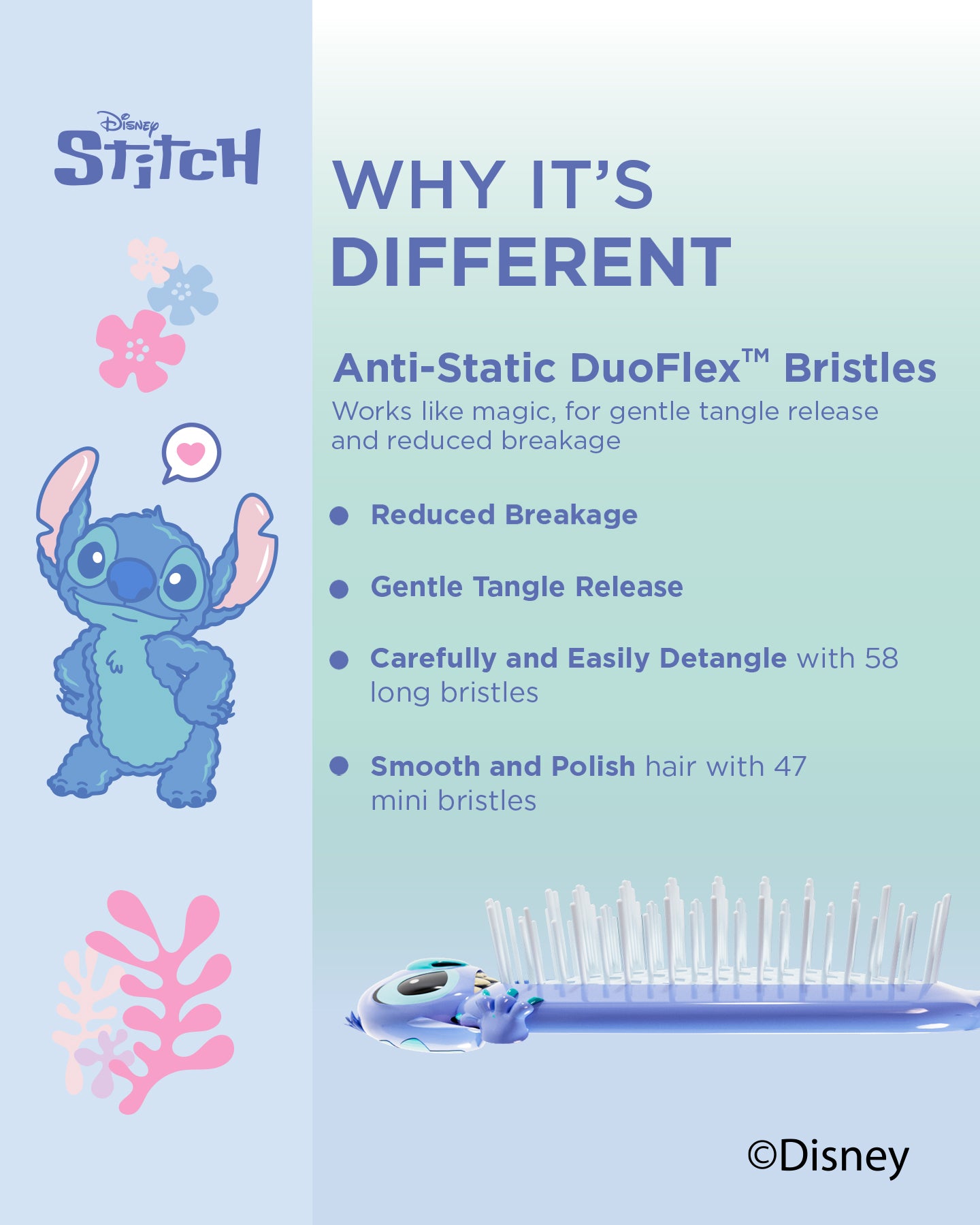 Disney Stitch Detangling Brush & Mini Hair Dryer Travel Set for Kids - Perfect for On-the-Go Styling and Detangling
