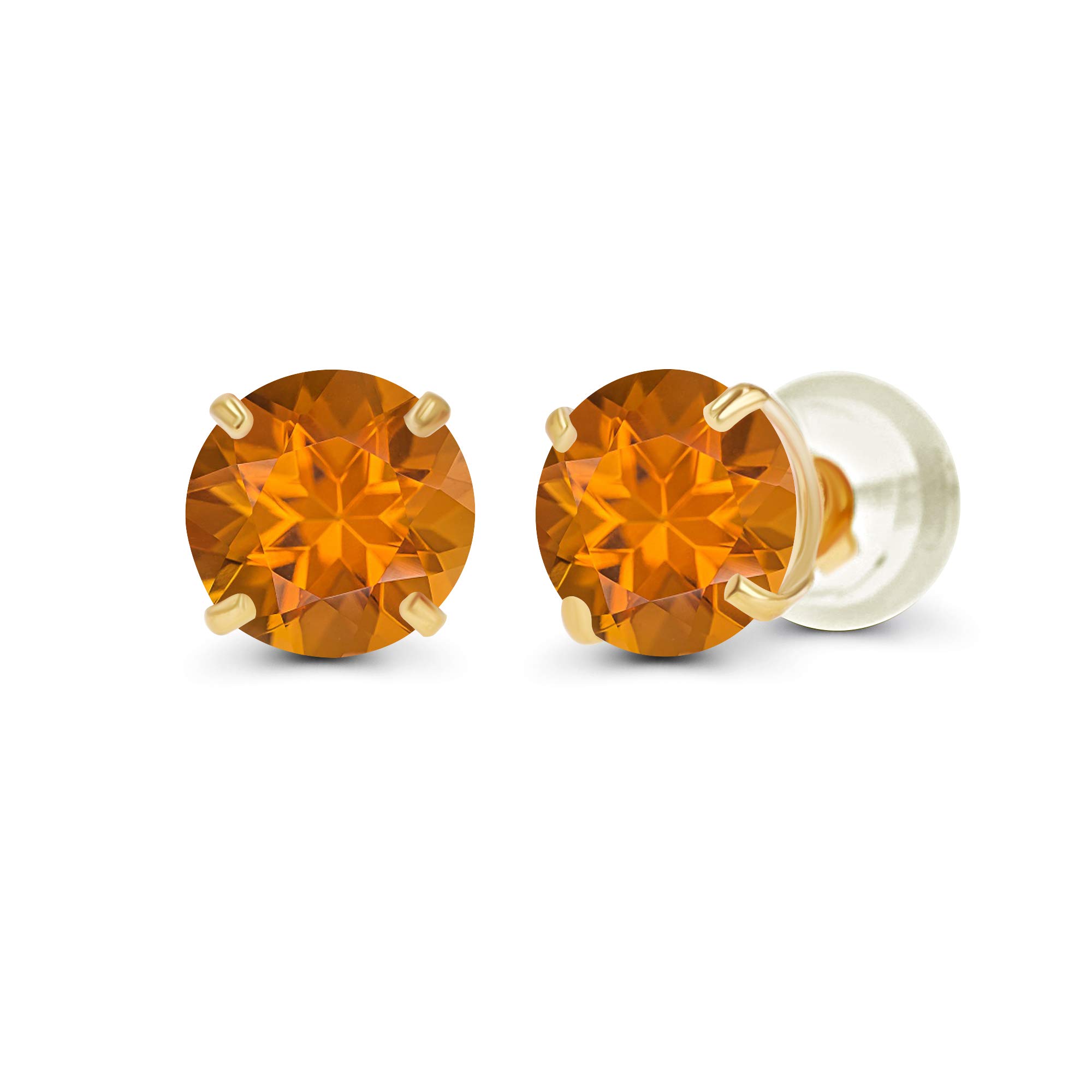 925 Sterling Silver Gold Plated 6mm Round Genuine Birthstone Stud Earrings for Women & Girls - Hypoallergenic Jewelry for Everyday Wear, Gifts & Special Occasions