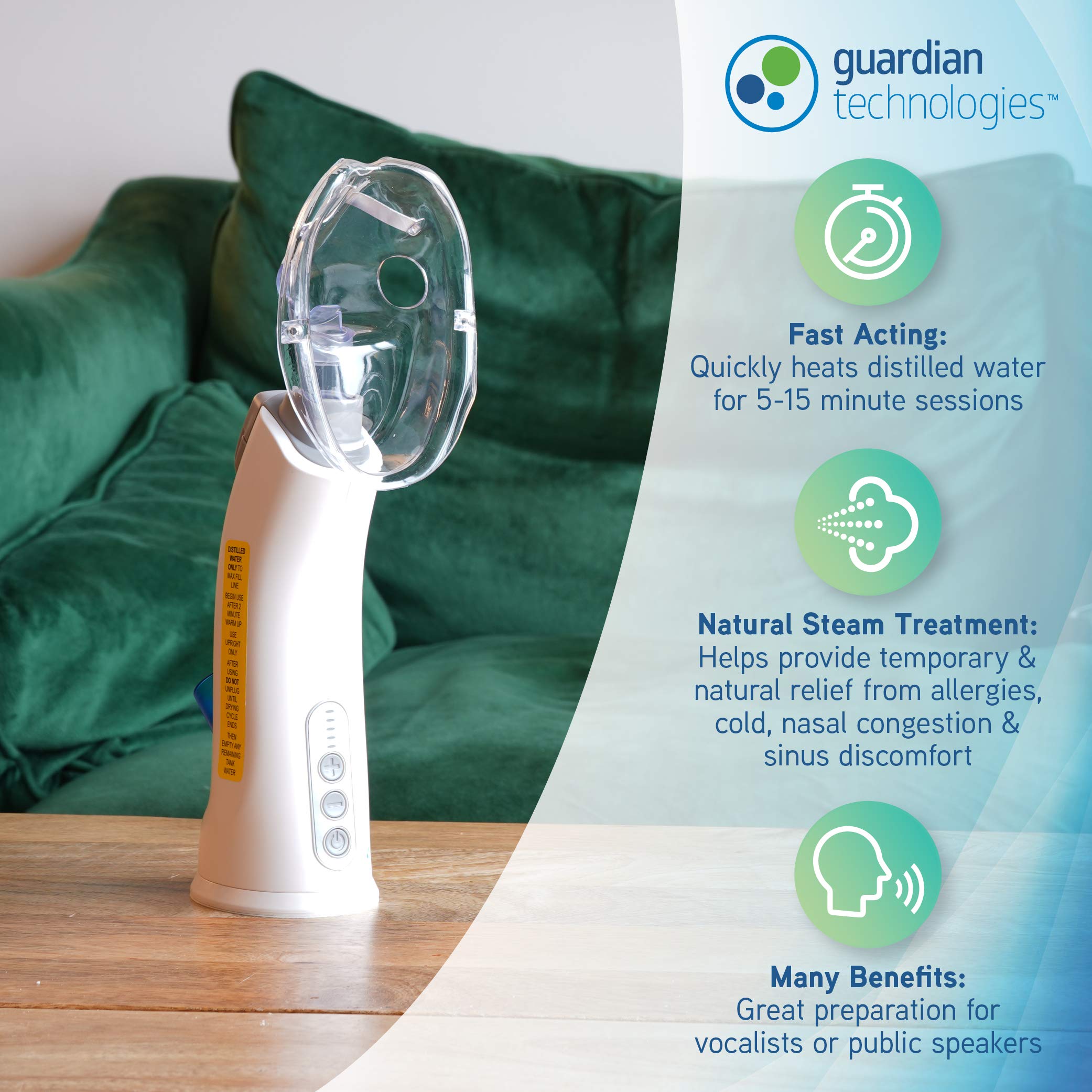 PureGuardian MST55 Portable Warm Mist & Steam Inhaler with Essential Oil Tray - Handheld Natural Steam Therapy for Allergies, Nasal Congestion, Dryness & Sinus Relief - Perfect for Home, Office & Travel Use
