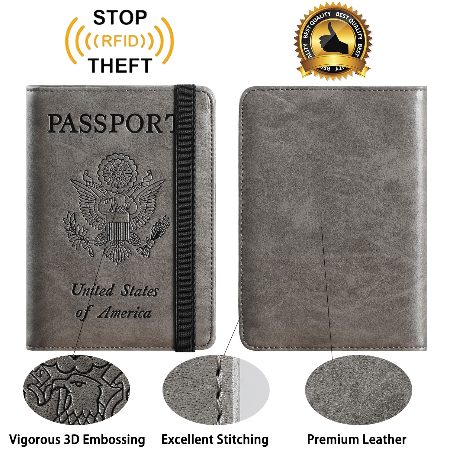 Premium RFID Blocking Leather Passport Holder & Travel Wallet - Secure Card Case for Women & Men (113# Grey) | Perfect for International Travel, Business Trips & Daily Commute