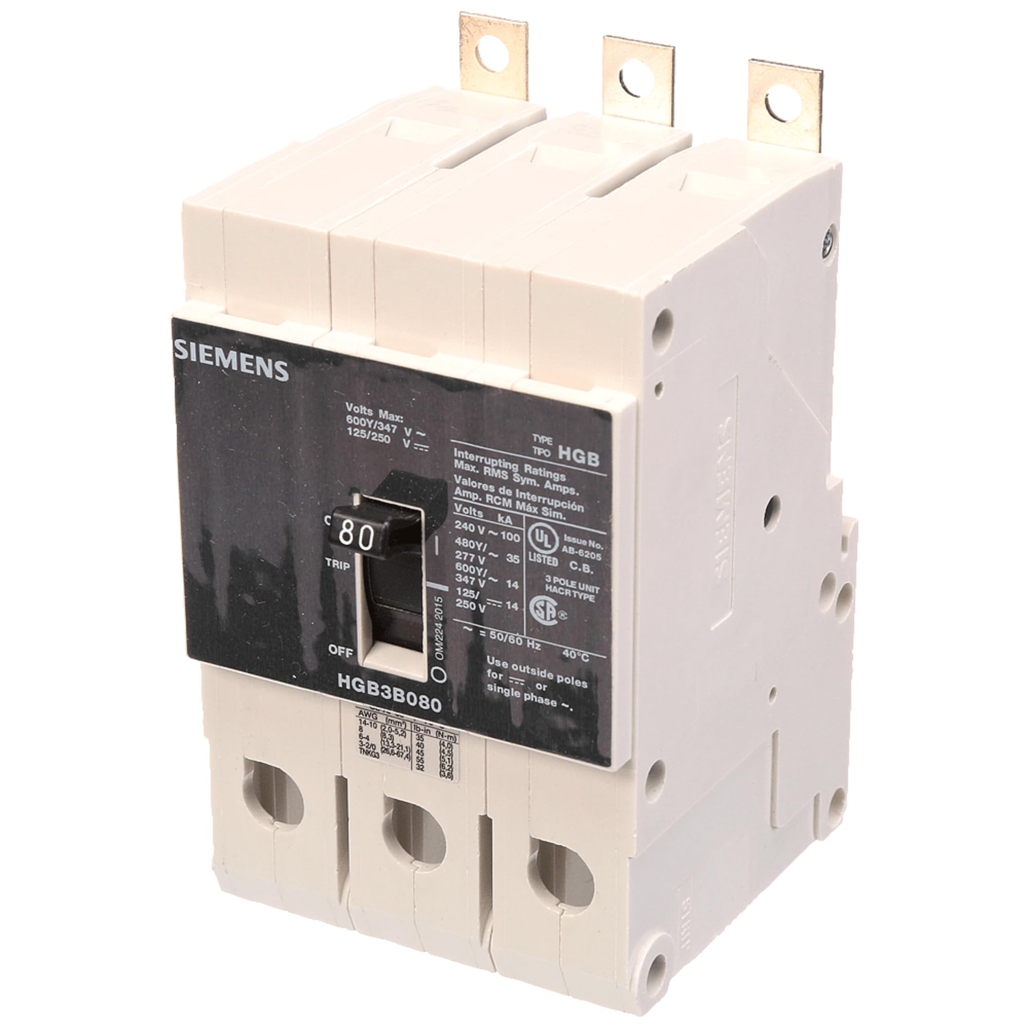 Square D HGB3B080B Circuit Breaker - 80A 3-Pole Molded Case, 480V AC - Ideal for Commercial & Industrial Electrical Panels, Power Distribution & Motor Control Applications