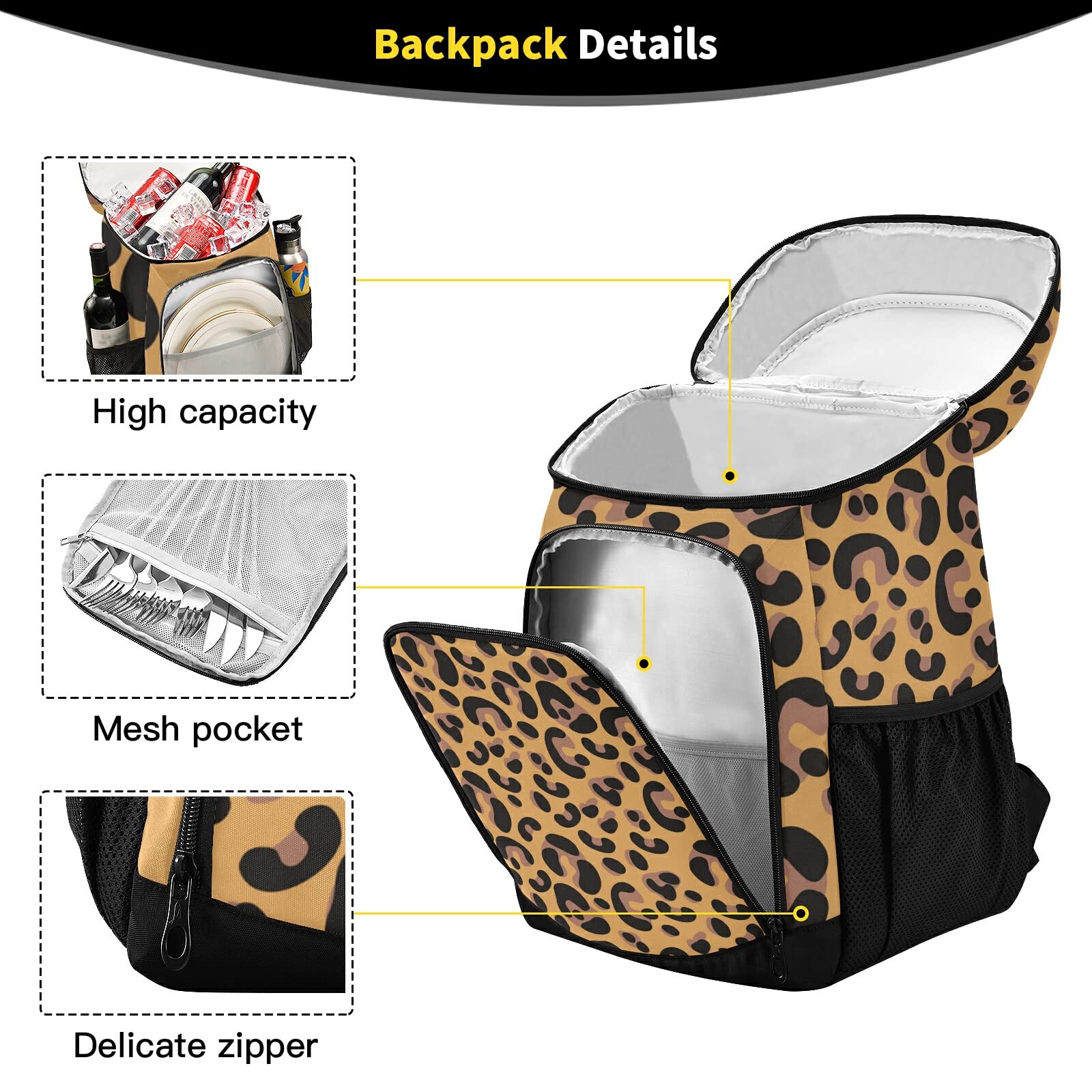 Leopard Cooler Backpack for Women & Men - Insulated Waterproof Picnic Lunch Bag for Work, Hiking, Camping, Beach & Travel | Leak Proof Portable Cooler for Outdoor Activities, Picnics & Day Trips