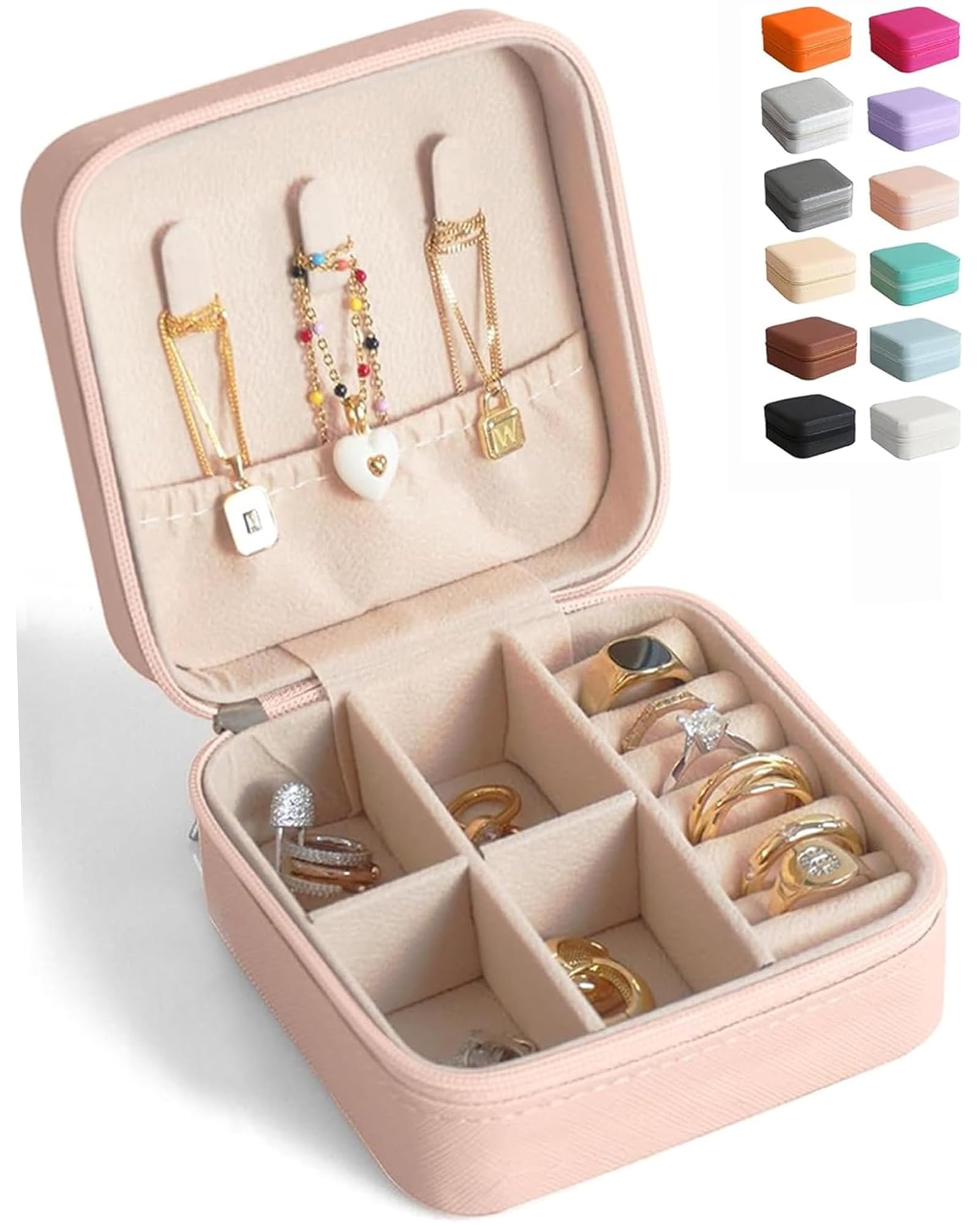 Portable Travel Jewelry Organizer Box - Mini Jewelry Case for Women, Small Jewelry Storage Essential for Travel | Bridesmaid Proposal Gift, Wedding Accessories | Perfect for Vacations, Business Trips & Daily Use (Pink Peach, 1pc)