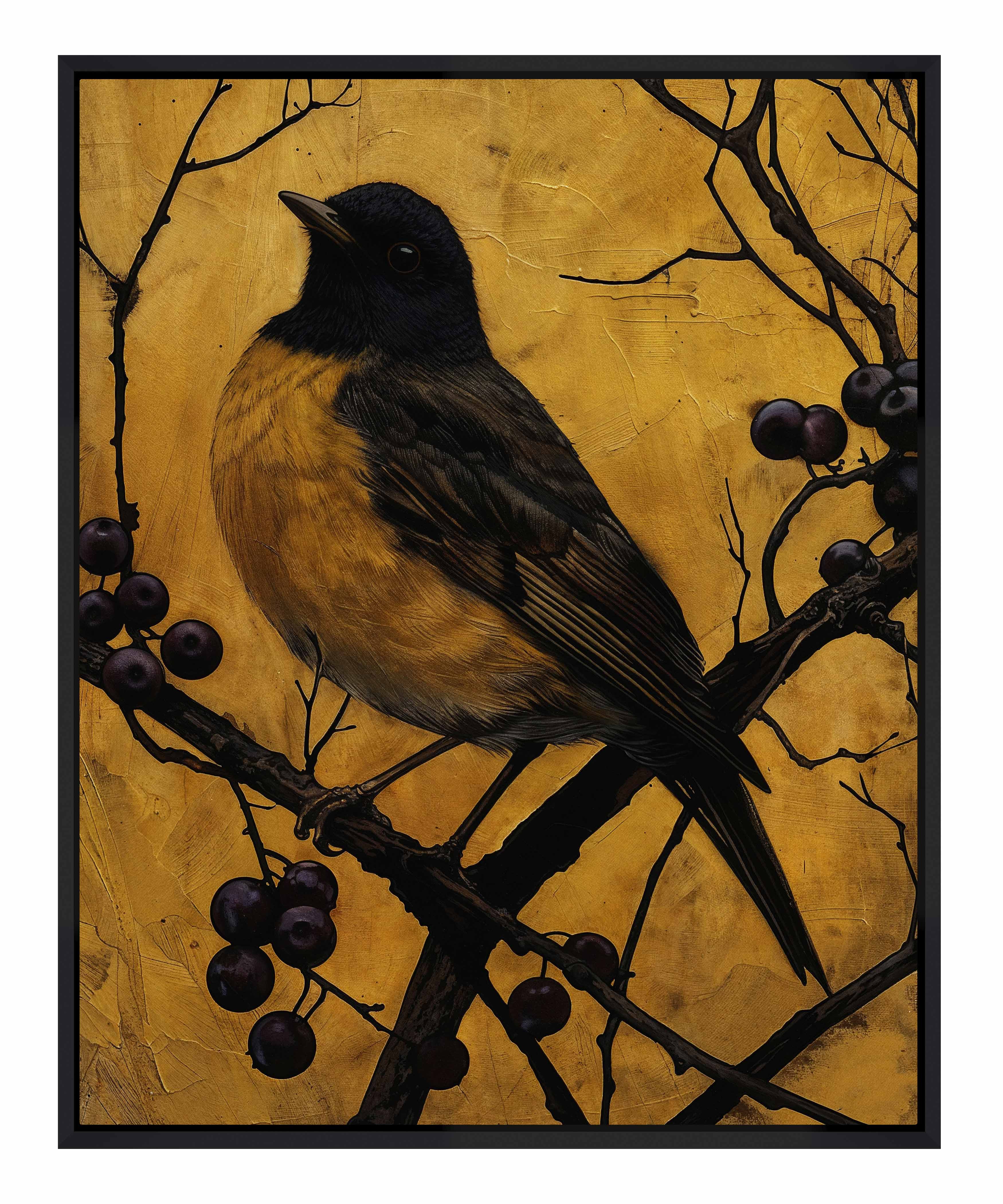 Golden Twilight Warbler Among Berries - Stunning Gallery Wrapped Canvas Wall Art for Home & Office Decor | Perfect for Living Room, Bedroom, or Gift