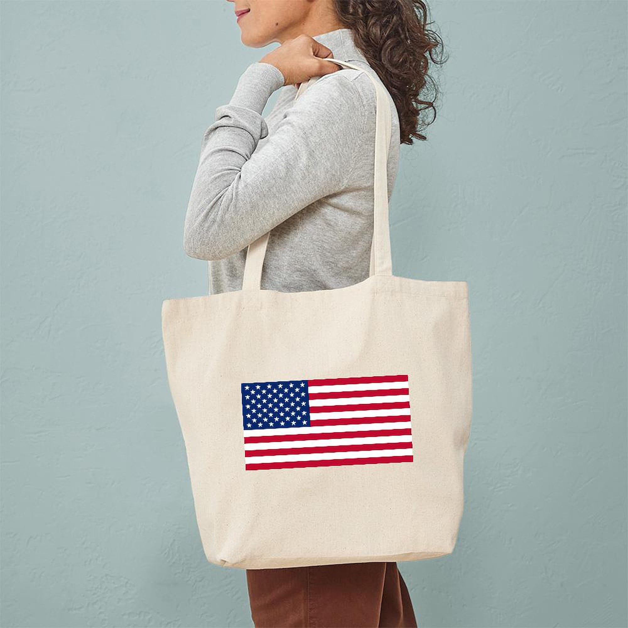 American Flag Tote Bag - Natural Canvas Reusable Shopping Bag with Patriotic Design | Perfect for Groceries, Beach Trips & Everyday Use