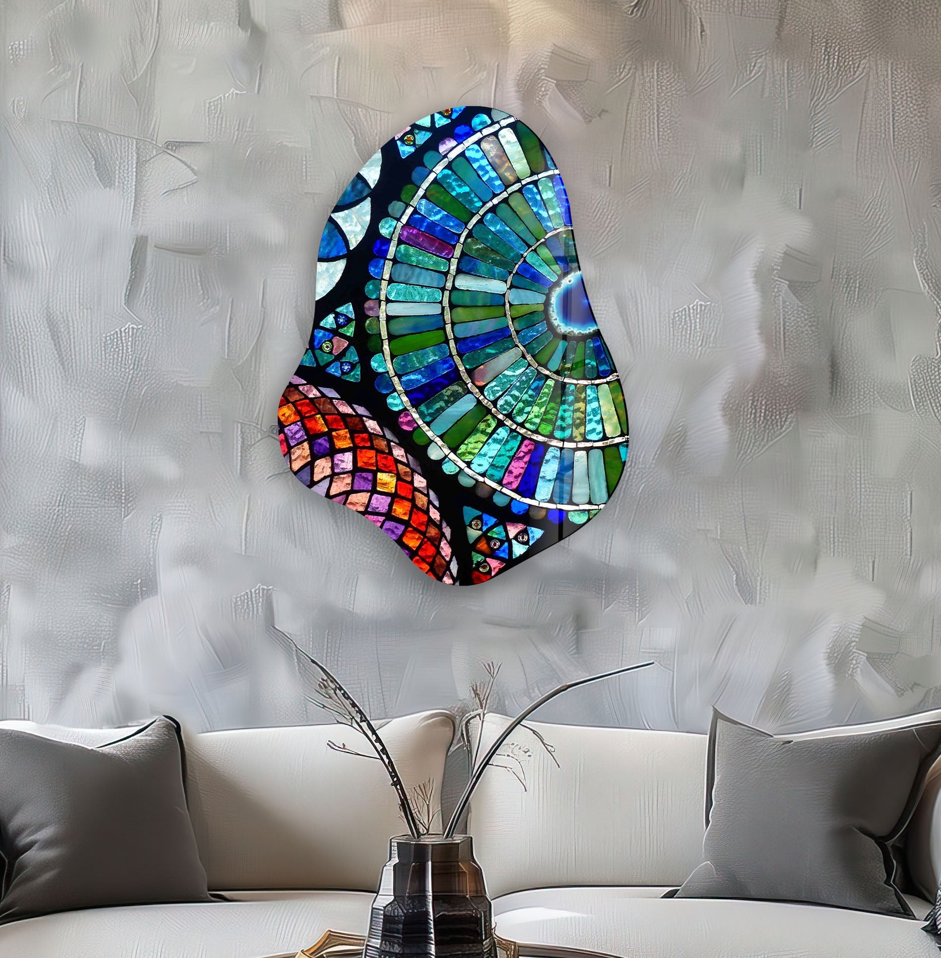 Blue Mosaic Glass Wall Art Decor - Handmade Modern Home Decor for Living Room, Bedroom & Office