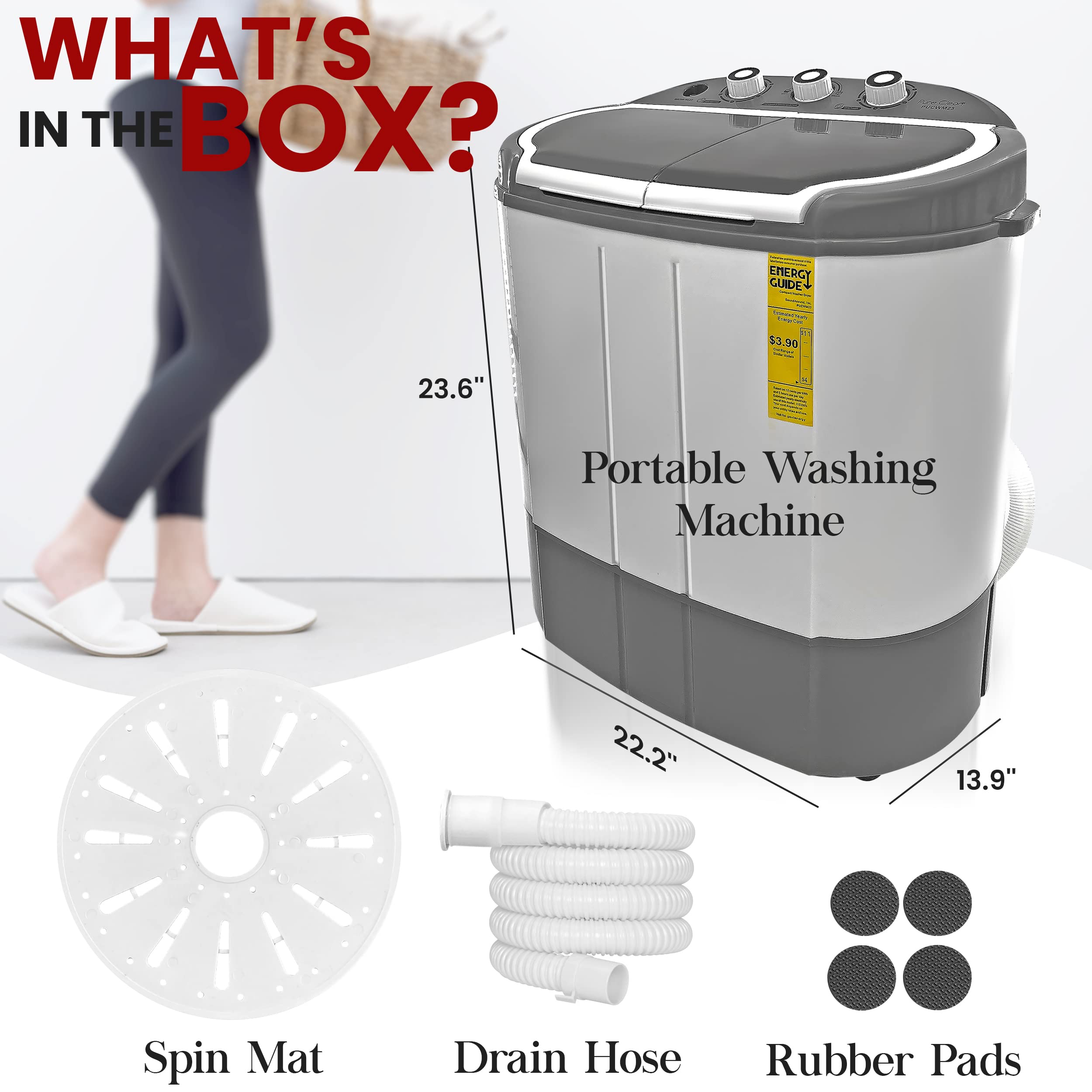 2 in 1 Portable Mini Washing Machine & Dryer - Compact Twin Tub Laundry Washer with 11lbs Capacity, 110V, Spin Cycle & Translucent Window - Perfect for Apartments, RVs, Dorms & Small Spaces