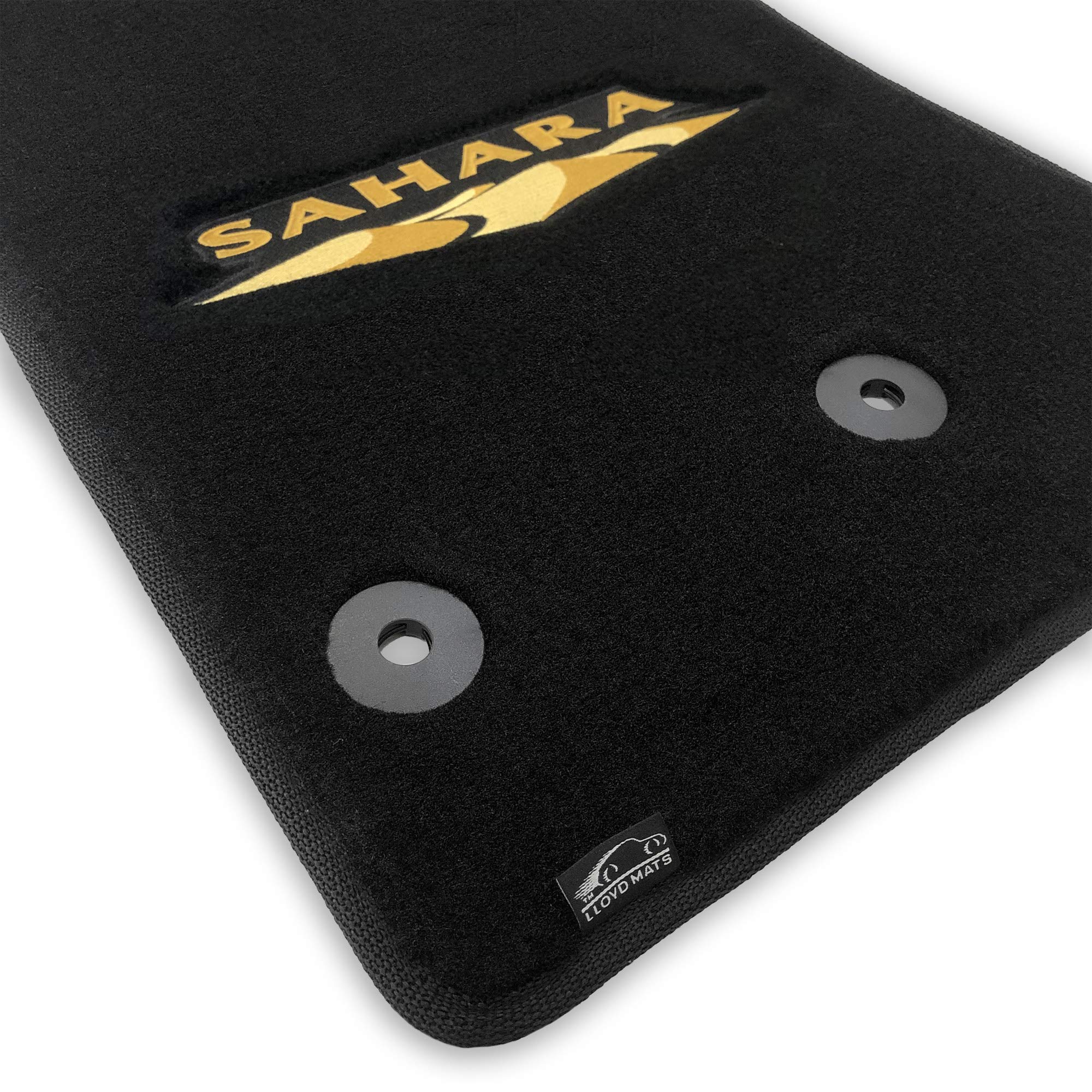 Premium Custom-Fit Carpeted Floor Mats for Jeep Wrangler JK 2014-2018 - Black 4-Piece Set with Sahara Logo | Luxury Car Floor Liners for All-Weather Protection & Enhanced Interior Style
