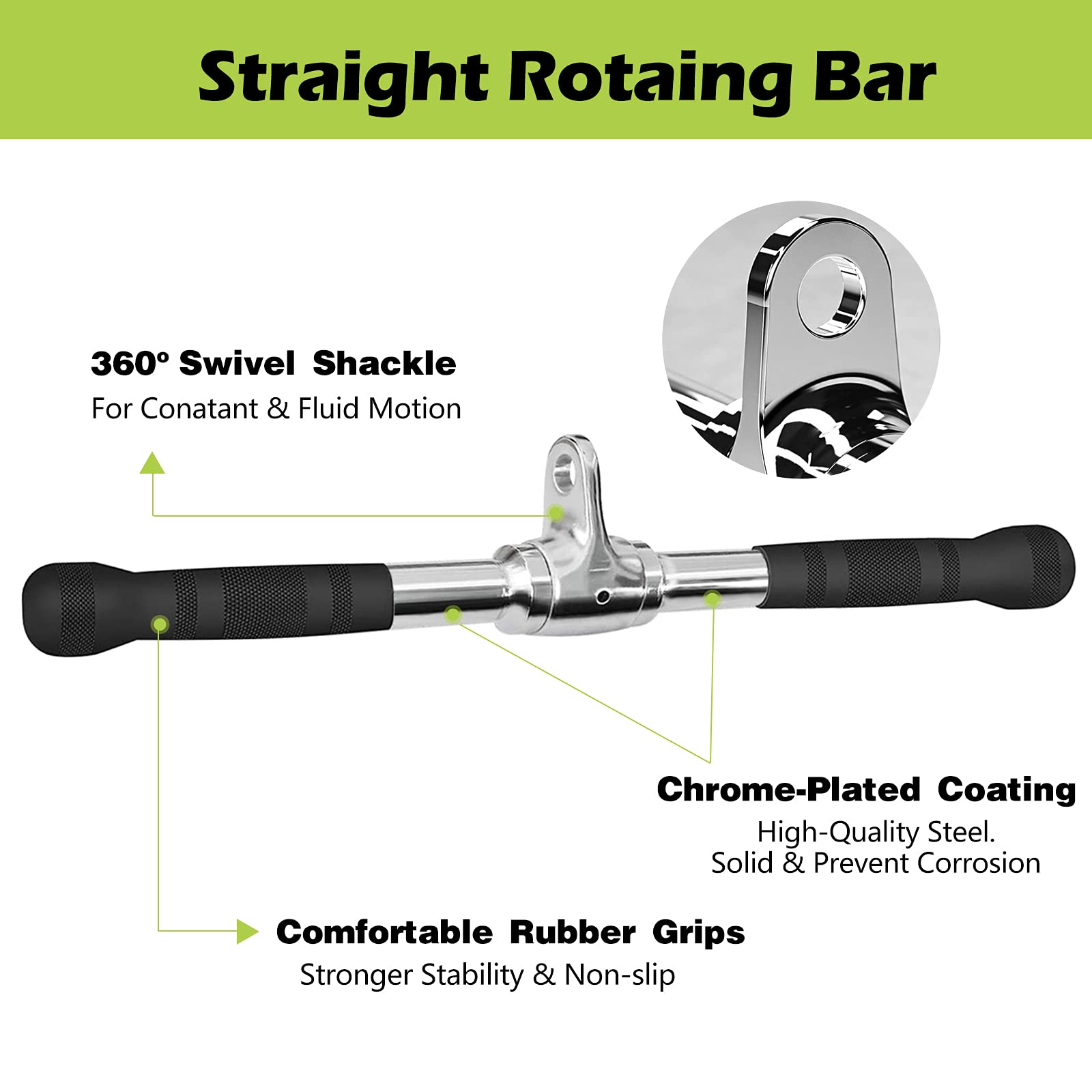 6-Piece Cable Machine Accessories Set - LAT Bar Attachment, Double D Handle, V-Bar, Tricep Rope, Rotating Straight Bar & Ankle Straps for Arm Strength Training | Home Gym & Commercial Fitness Equipment
