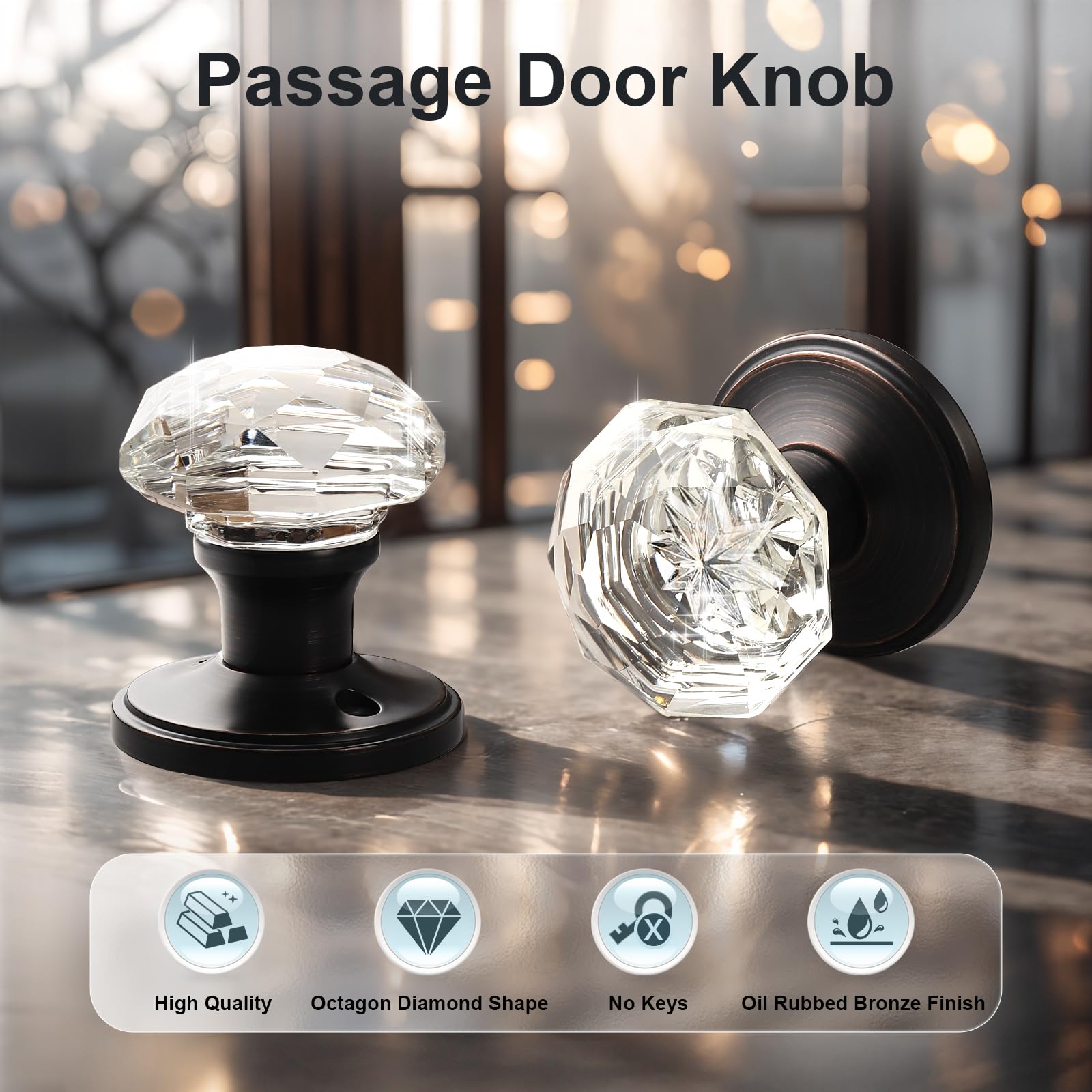 KNOBWELL 6-Pack Classic Tulip Crystal Door Knobs - Oil Rubbed Bronze Passage Function for Hallway & Closet - Athena Collection - Elegant Home & Office Hardware Upgrade