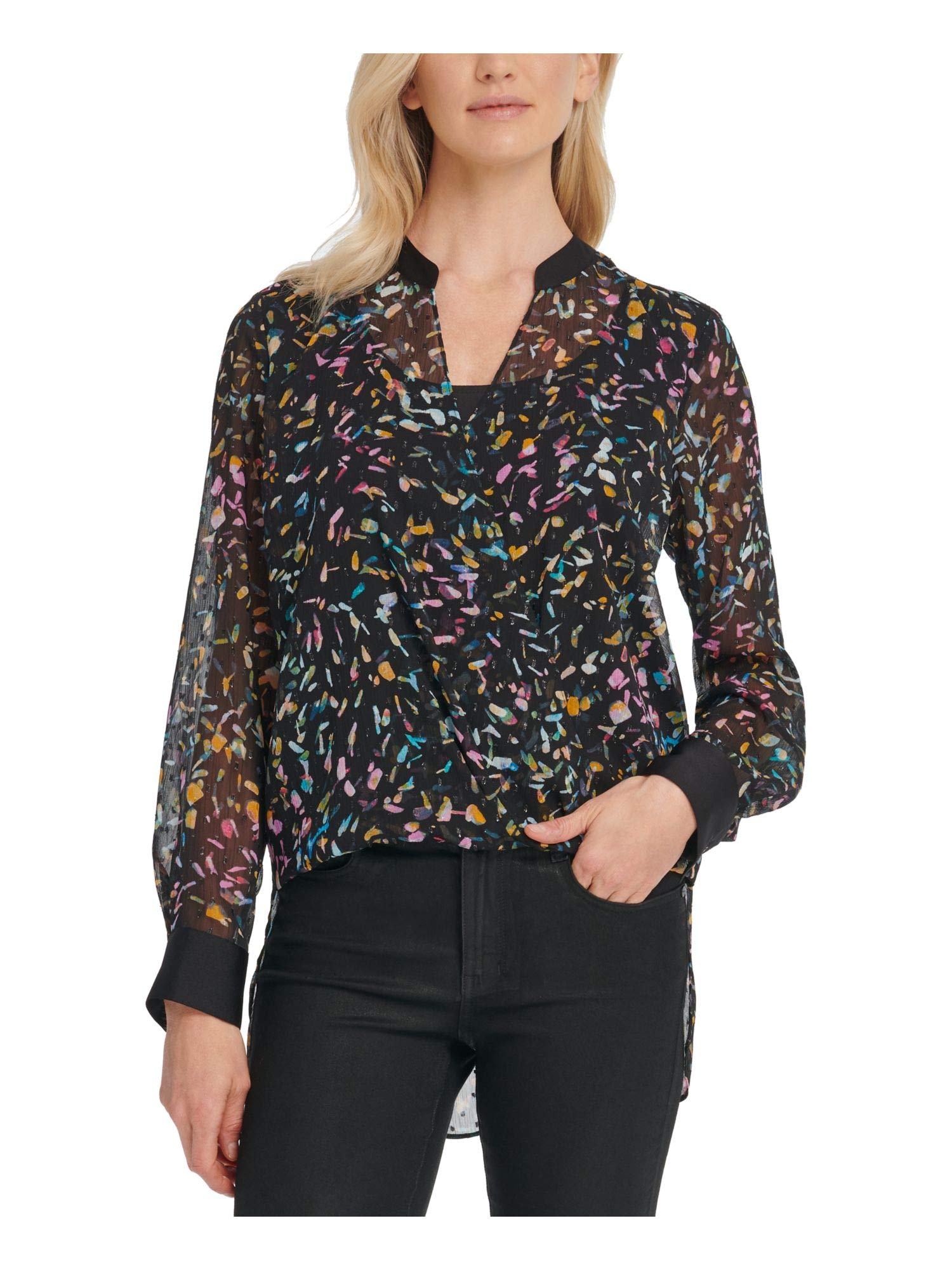 DKNY Women's Elegant Layered Blouse - Black Size M | Office Wear, Party Outfit & Formal Occasions