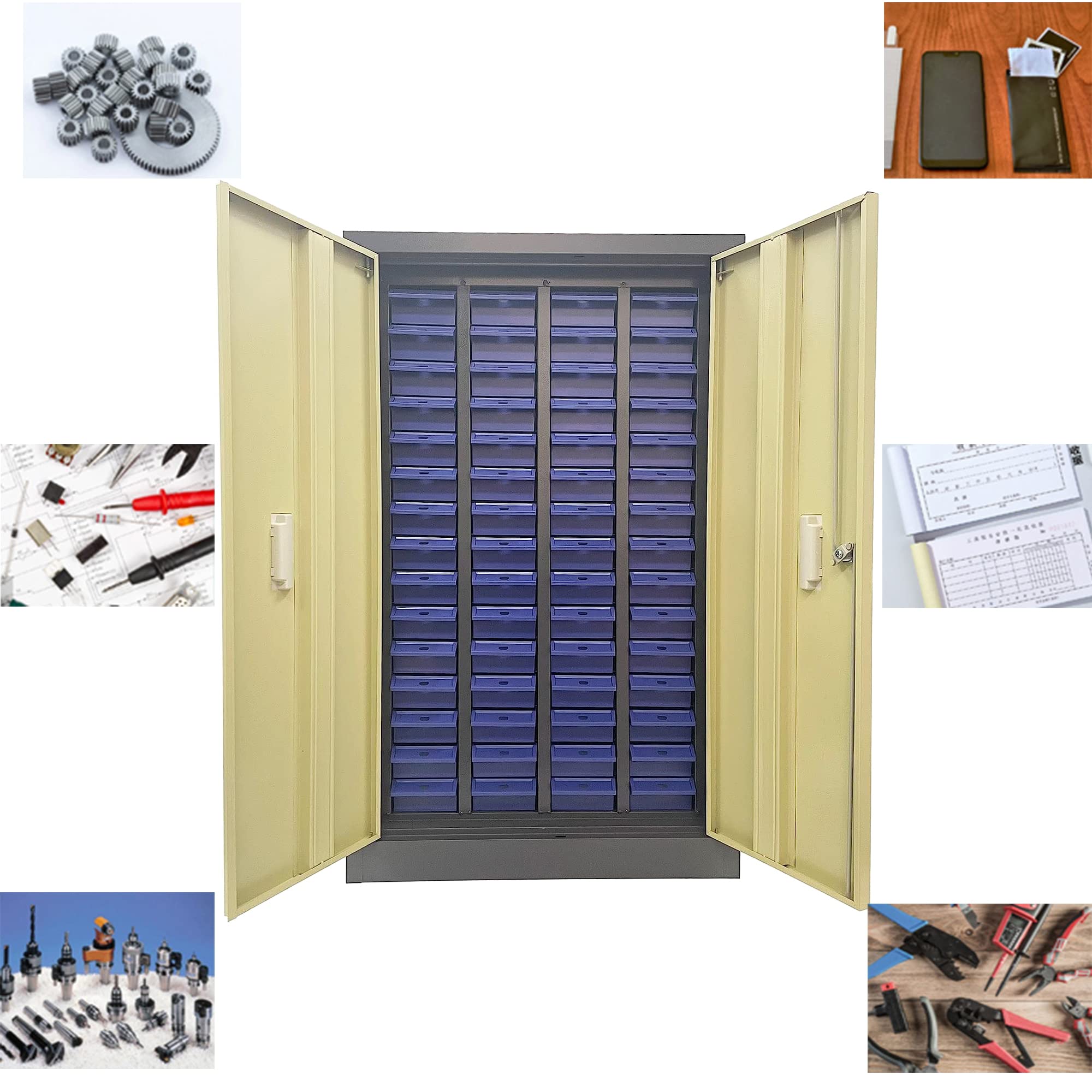 60-Drawer Steel Tool Storage Cabinet with Door - Organize Bolts, Nuts & Hardware Parts - Perfect for Workshop, Garage & Craft Room Organization