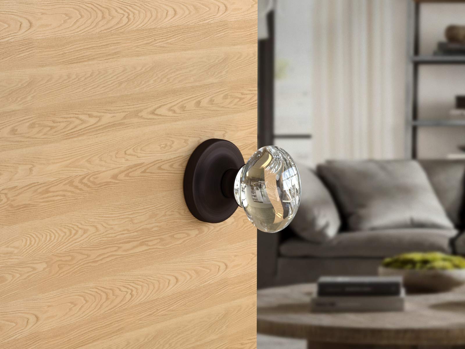 (7 Pack) Venetian Bronze Privacy Oval Egg Crystal Door Knobs with Round Rosette - Perfect for Bedroom, Bathroom & Closet Doors