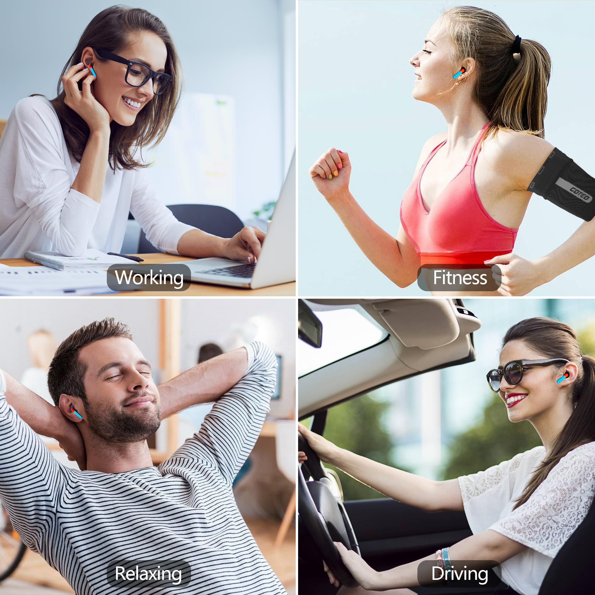 Wireless Earbuds Bluetooth 5.0 with Hi-Fi Stereo Sound & Built-in Mic - 35Hrs Playtime, Comfort Fit In-Ear Headphones with Charging Case for iPhone & Android - Perfect for Sports, Workouts, Commuting & Office Use
