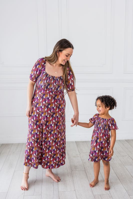 Botanical Bunnies Women's Floral Smocked Dress - Summer Casual Midi Dress for Beach, Brunch & Outdoor Activities