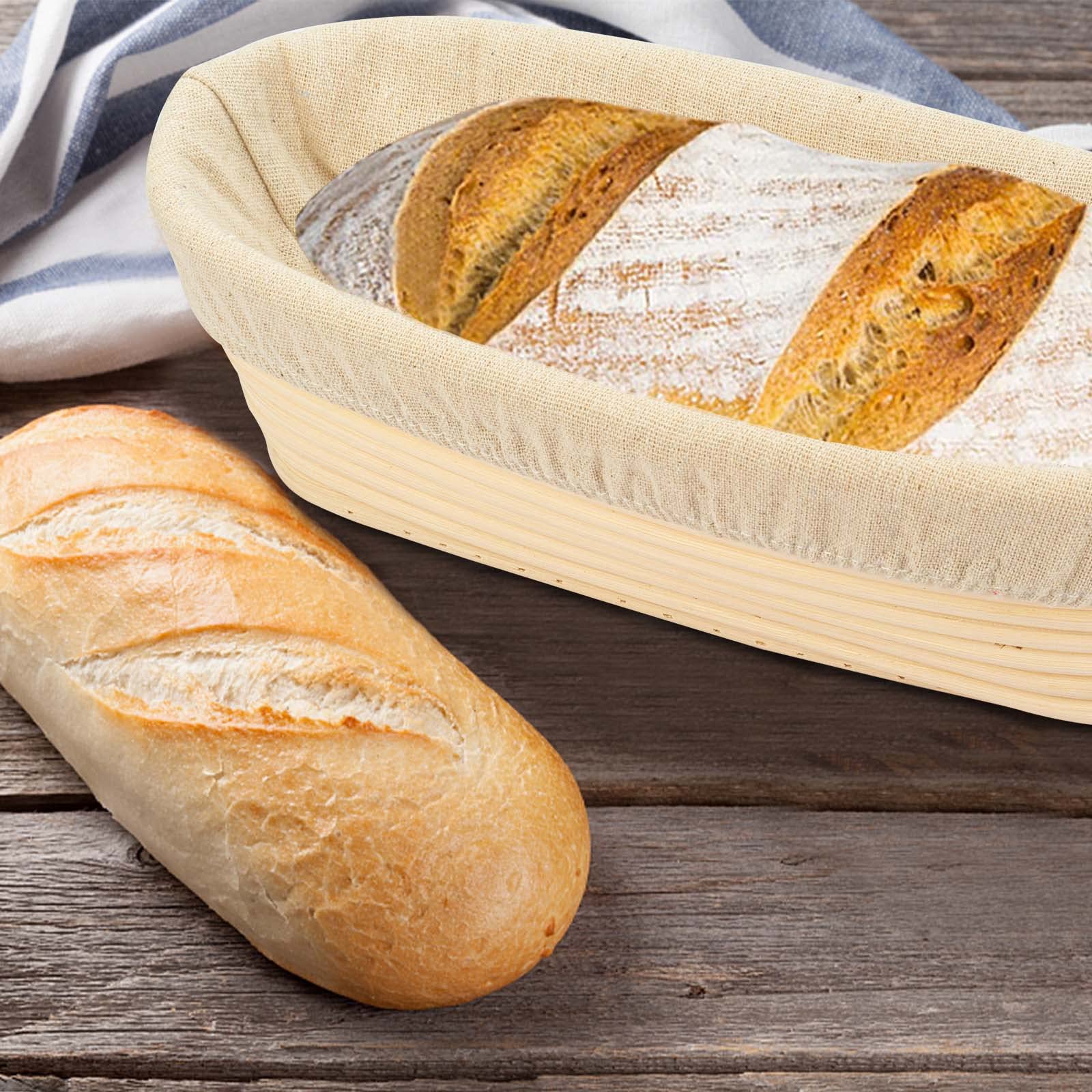 11.8 Inch Oval Long Banneton Bread Proofing Basket with Liner - Natural Rattan Dough Rising Basket for Sourdough, Artisan Bread Baking - Perfect for Home Bakers & Professional Bakeries
