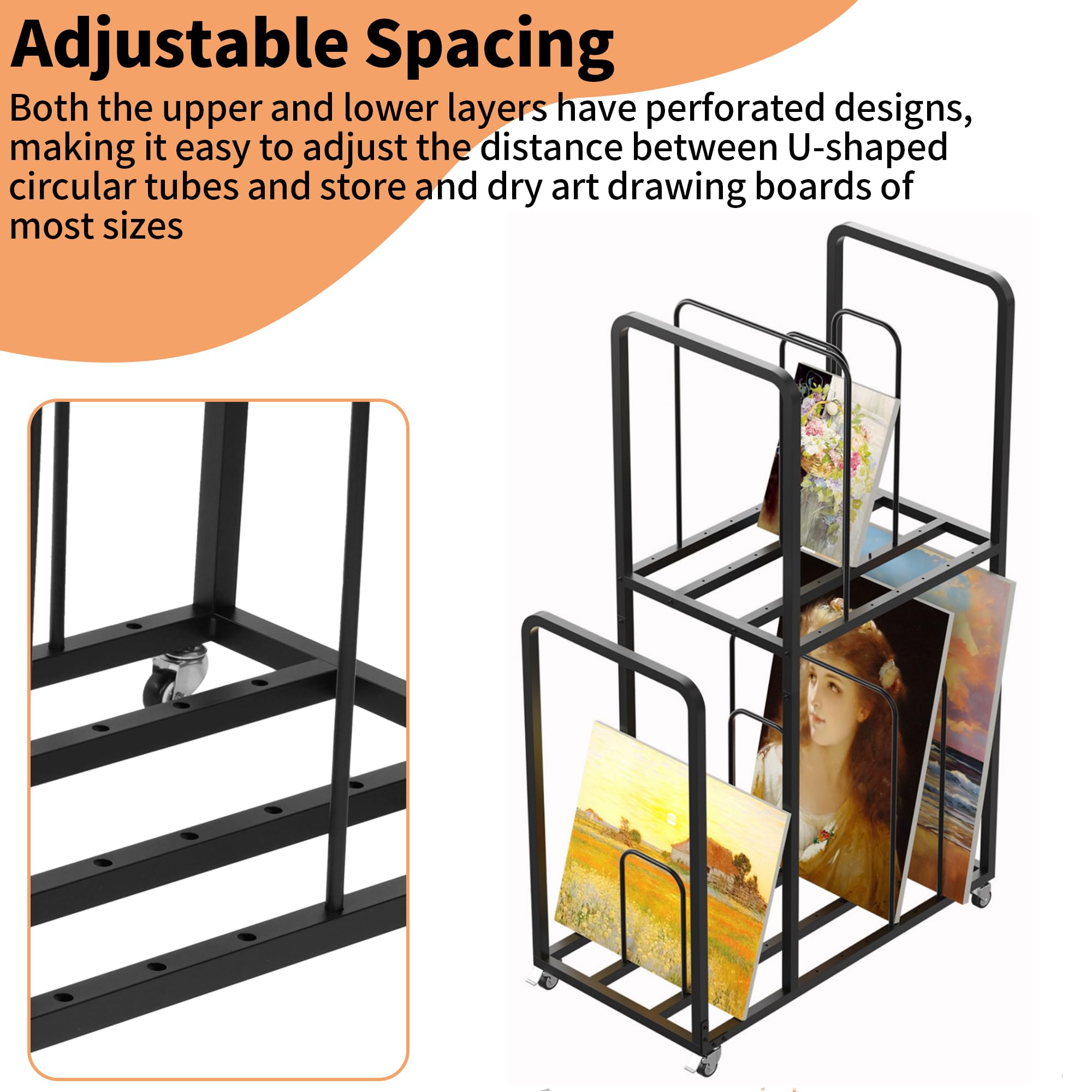 Lukar 2-Tier Metal Art Storage Rack with Wheels & Handle - Heavy Duty Canvas Drying Rack for Artists - Perfect for Studios, Galleries & Art Classrooms - Organize Paintings, Prints & Panels Easily