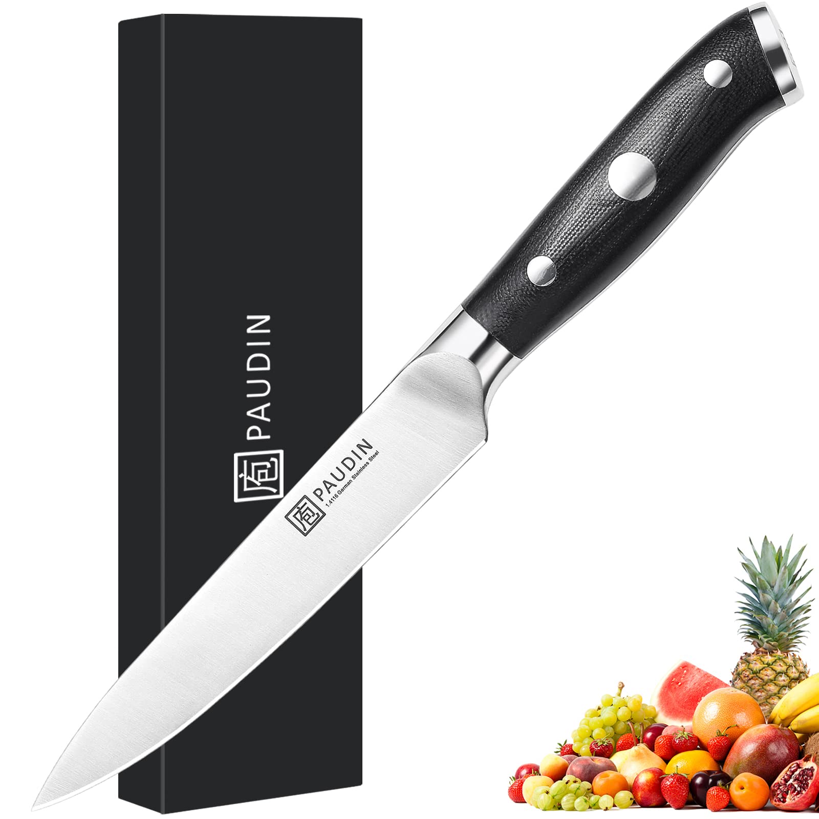 PAUDIN 5-Inch Professional Chef Knife - German Stainless Steel Forged Ultra Sharp Kitchen Utility Knife with Triple Rivet G10 Handle - Perfect for Slicing, Dicing, and Food Prep - Ideal for Home Cooking, Restaurant Use, and Culinary Gifts