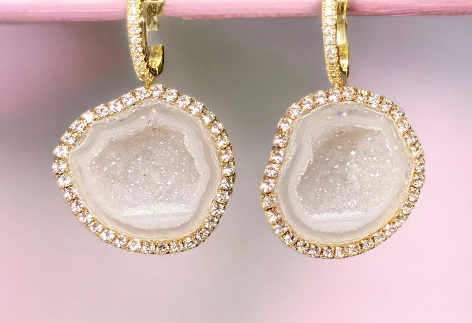 Ivory White Tabasco Geode Earrings - Diamond Style Dangle Earrings for Women | Handmade Gemstone Jewelry | Perfect for Parties, Weddings & Special Occasions