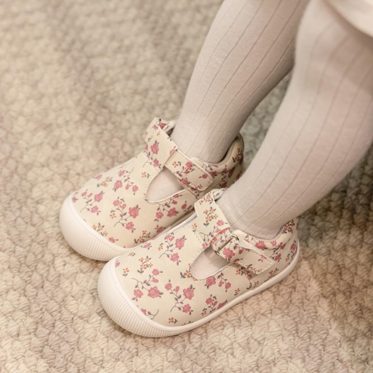 Meckior Baby Girls First Walking Shoes - Non-Slip Mary Jane T-Strap Toddler Shoes with Anti-Collision Toe | Lightweight Summer Dress Shoes for Weddings, Parties & Special Occasions
