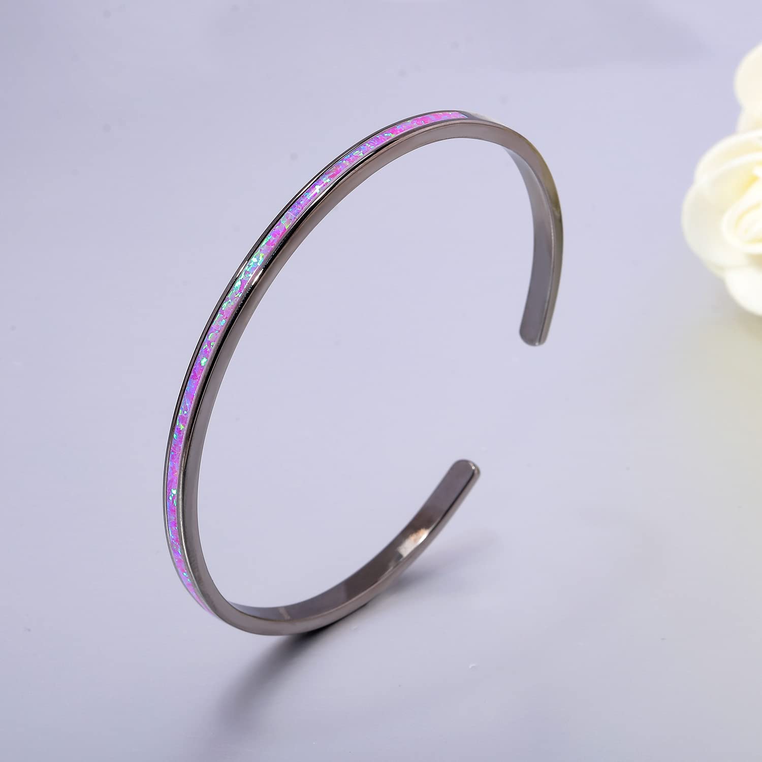 CiNily Women's Gold Plated Opal Cuff Bracelet - Hypoallergenic Gemstone Open Bangle for Ladies | Perfect for Weddings, Parties & Everyday Elegance