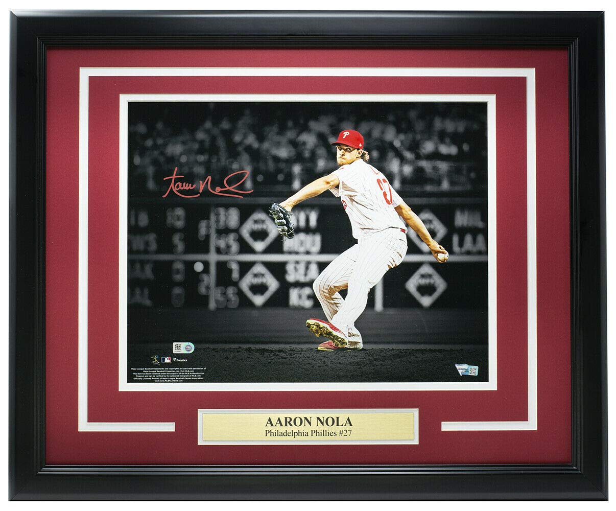 Aaron Nola Philadelphia Phillies Autographed Signed Framed 11x14 Baseball Photo - Limited Edition Collectible for Sports Fans, Man Cave Decor, Gift for Baseball Enthusiasts