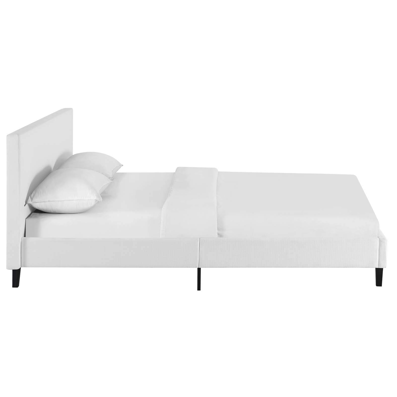 Modern Contemporary Urban Design Full Size Platform Bed Frame with Fabric Upholstery in White - Perfect for Small Bedrooms, Apartments & Modern Home Decor