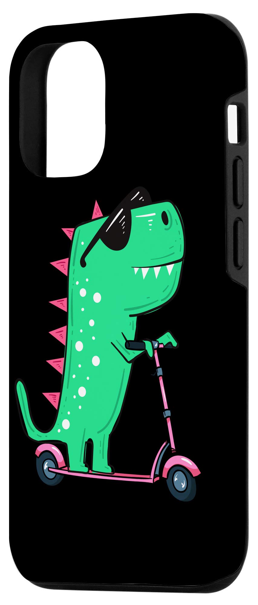 Durable iPhone 12/12 Pro Case with Fun Dinosaur T-Rex Riding Scooter Design - Shockproof Protective Cover for Everyday Use, Work & Travel