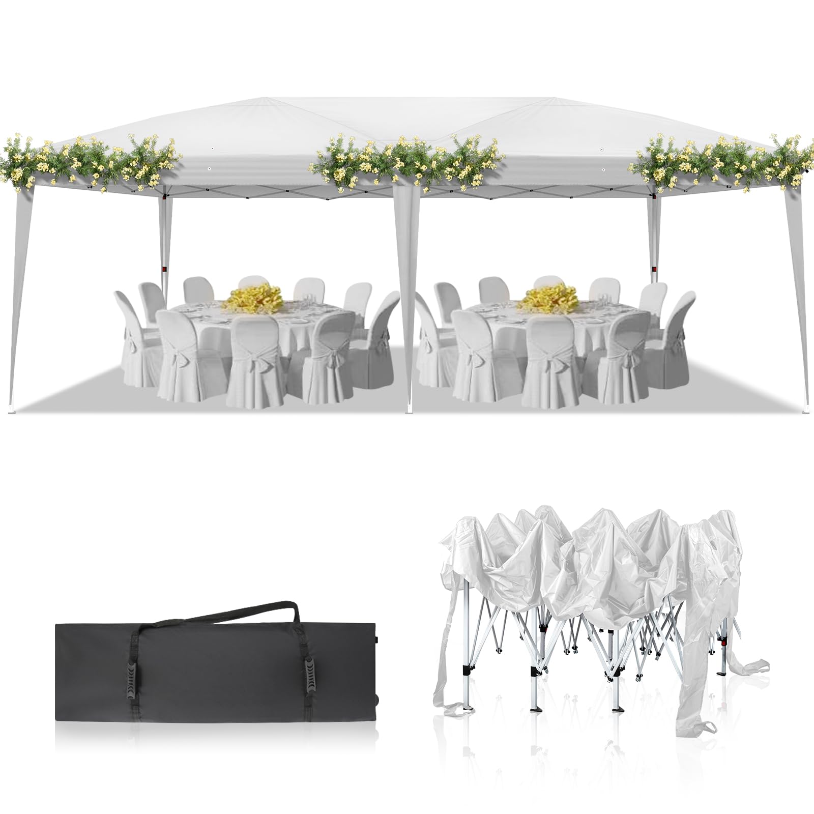 SEALAMB 10x20FT Heavy Duty Commercial Pop Up Canopy Tent - Instant Gazebo with Carry Bag for Outdoor Parties, Camping, Weddings, Patio & Backyard Events - Perfect for Picnics, BBQs, and Tailgating
