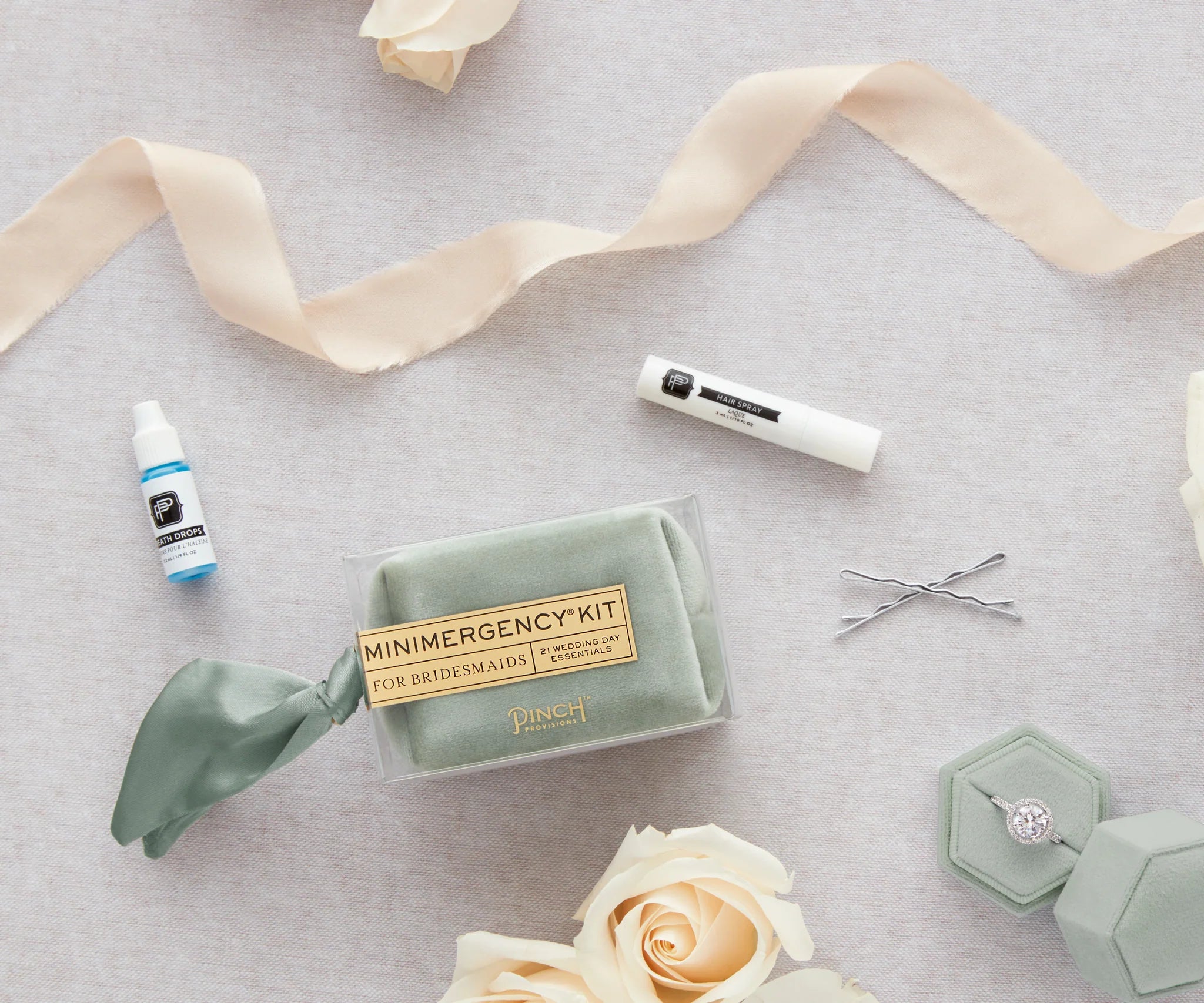 Velvet Bridesmaid Emergency Kit - Essential Wedding Day Survival Kit with Sage Green Pouch | Perfect for Bridal Party, Bachelorette Gifts & Last-Minute Wedding Emergencies