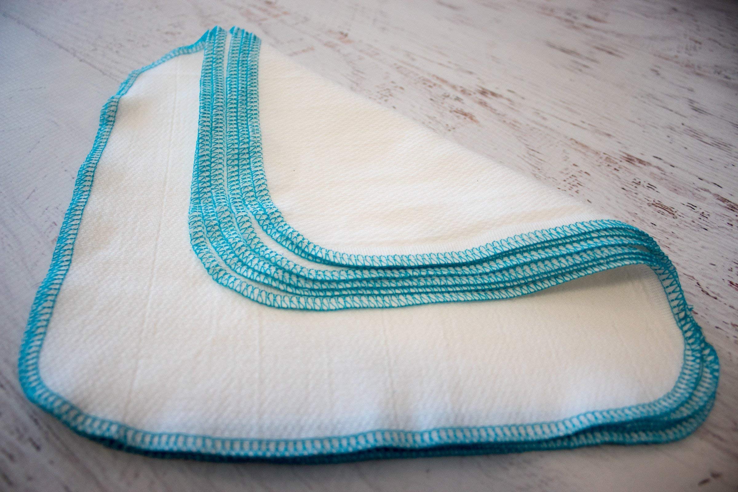 Eco-Friendly Reusable Paperless Towels - 12 Pack Washable Kitchen Towels, Sustainable & Absorbent for Cleaning, Spills & Messes (Bright White with Turquoise Edging) - Perfect for Eco-Conscious Homes & Zero Waste Living