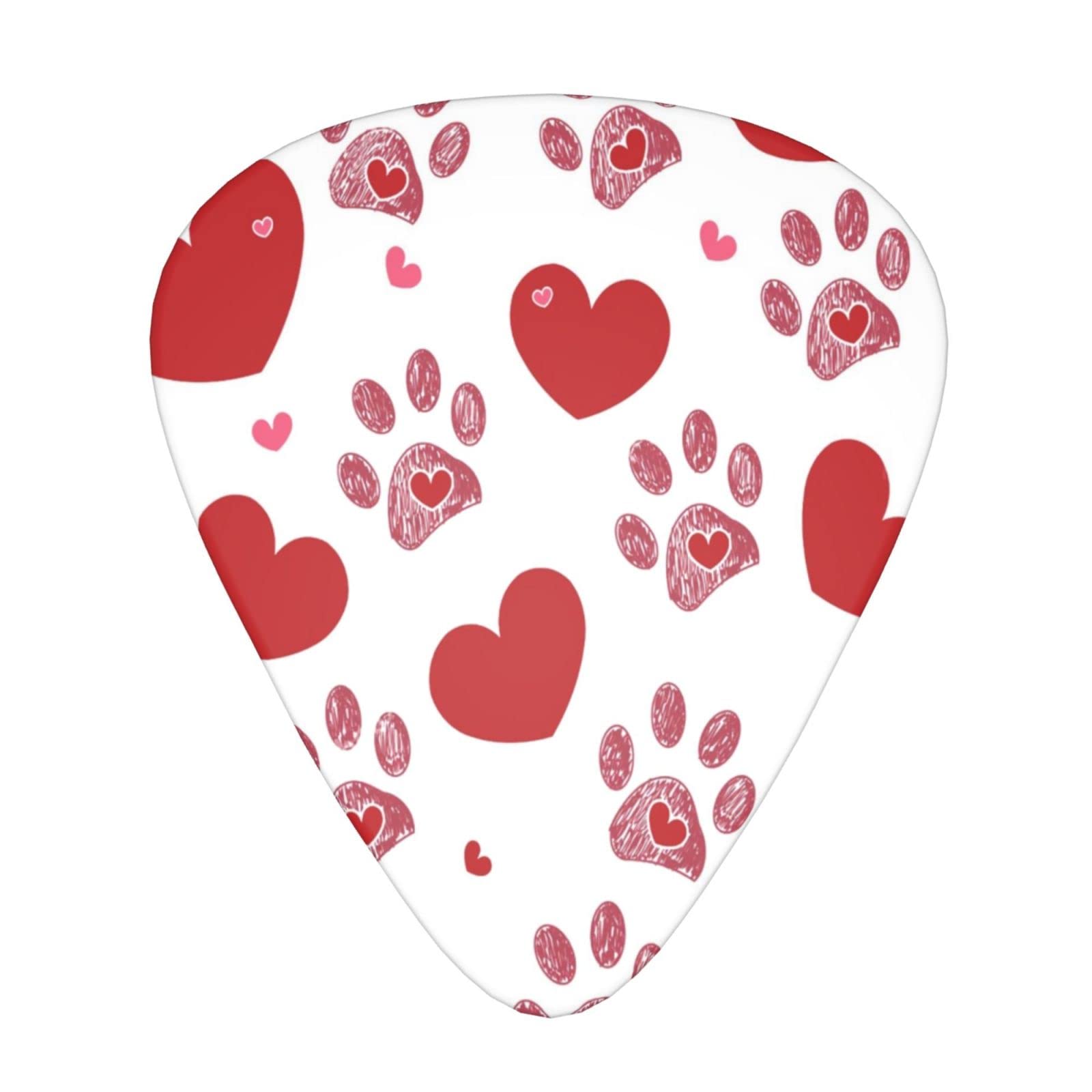 12-Piece Dog Paw Print with Hearts Guitar Picks - Durable Plectrum Set for Acoustic & Electric Guitar Players - Perfect for Beginners, Professionals & Pet Lovers