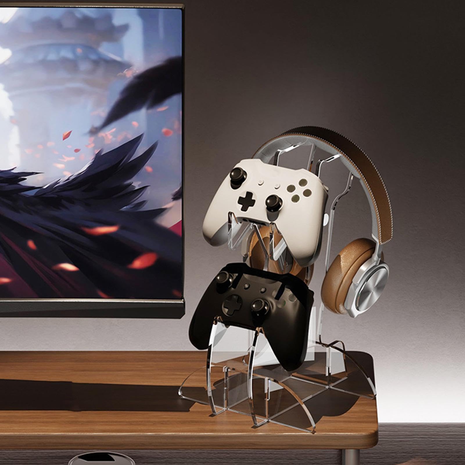 Clear 3-Tier Controller and Headset Stand | Multi-Functional Gaming Console Organizer for PS5, Xbox, Switch | Perfect for Bedroom, Living Room & Game Room Setup