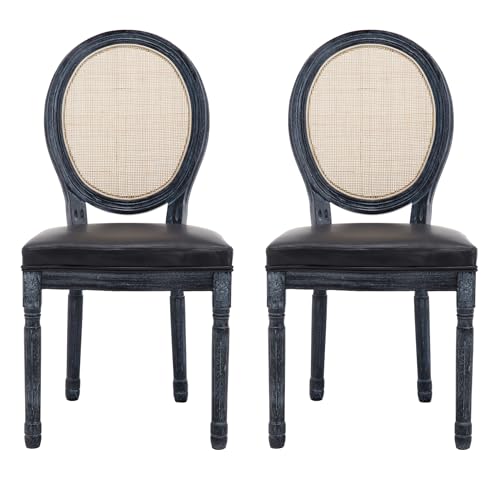 Round Rattan Back, Black Frame