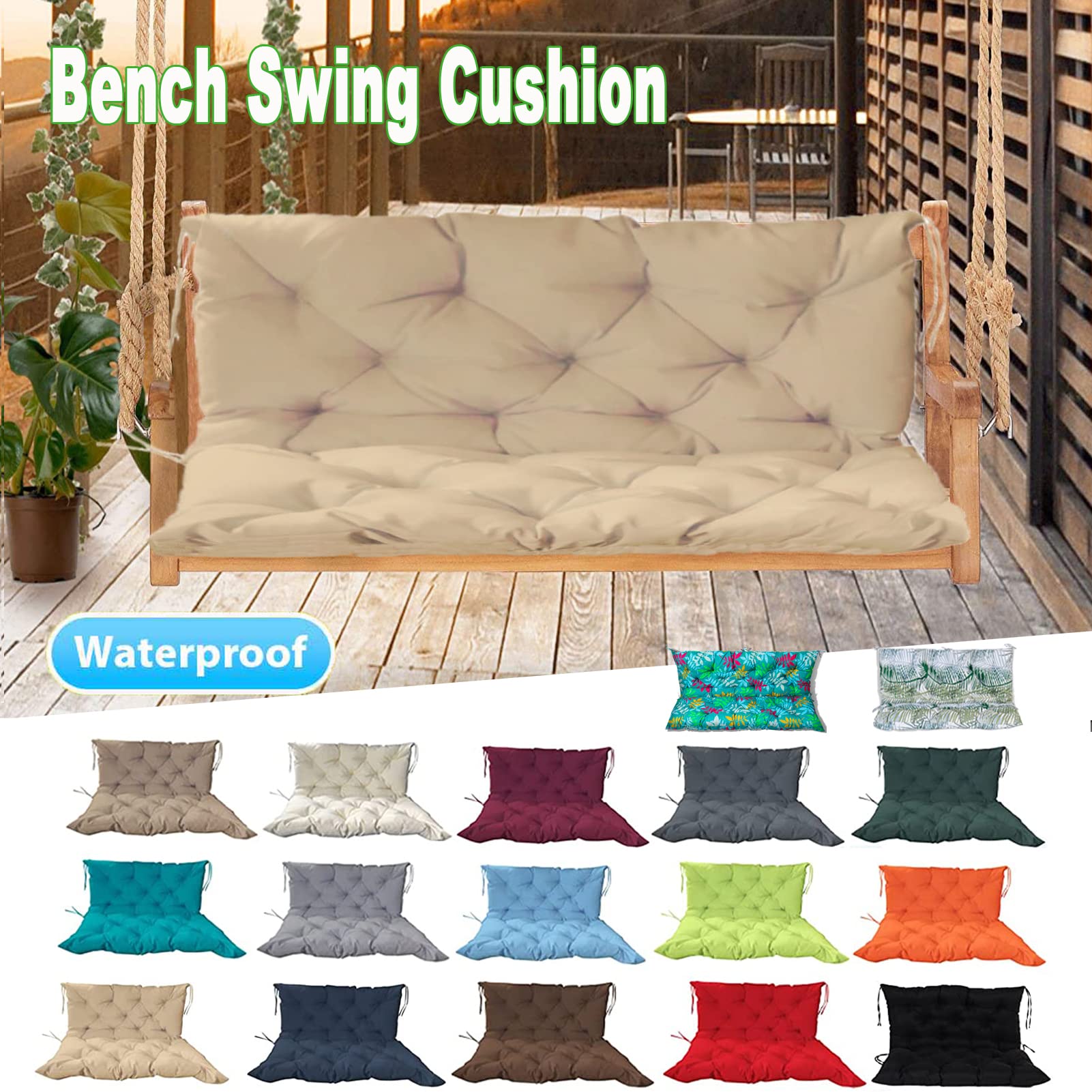 Waterproof Outdoor Swing Replacement Cushions with Backrest - 40x40 Inch Light Yellow Patio Sofa Pads for 2-3 Seater Bench, Perfect for Garden, Porch & Backyard Relaxation