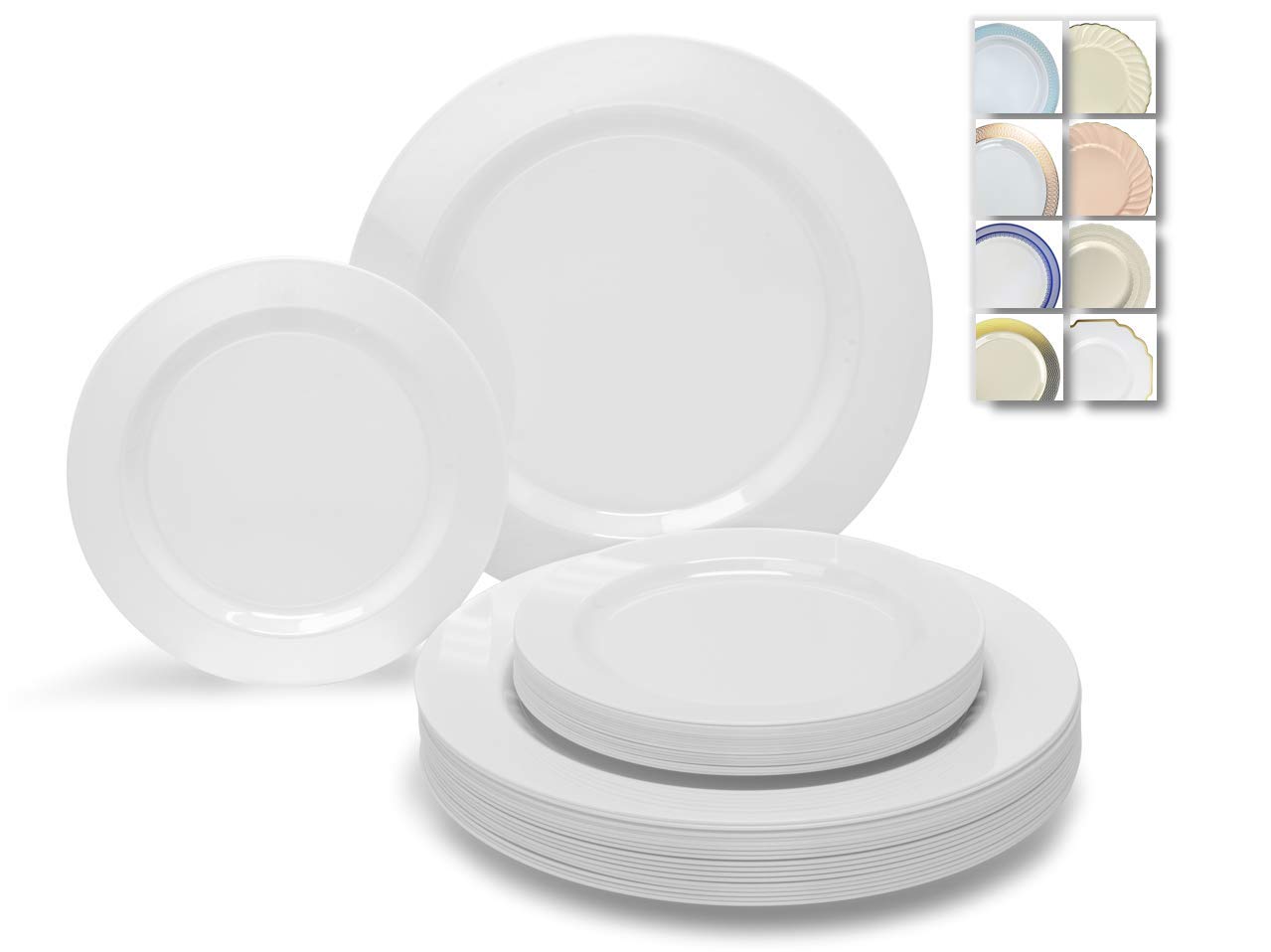 240-Piece Heavyweight Disposable Plastic Plates Set - 120 x 10.5'' Dinner Plates + 120 x 7.5'' Salad/Dessert Plates (Plain White) for Wedding, Party & Special Occasions - Durable & Elegant Tableware for Large Gatherings