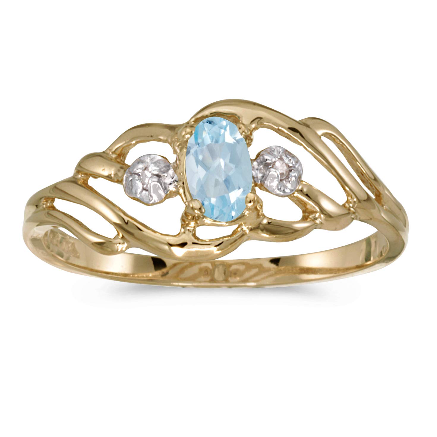 10K Yellow Gold Oval Aquamarine and Diamond Ring for Women - Elegant Birthstone Jewelry Gift for Engagement, Anniversary & Special Occasions