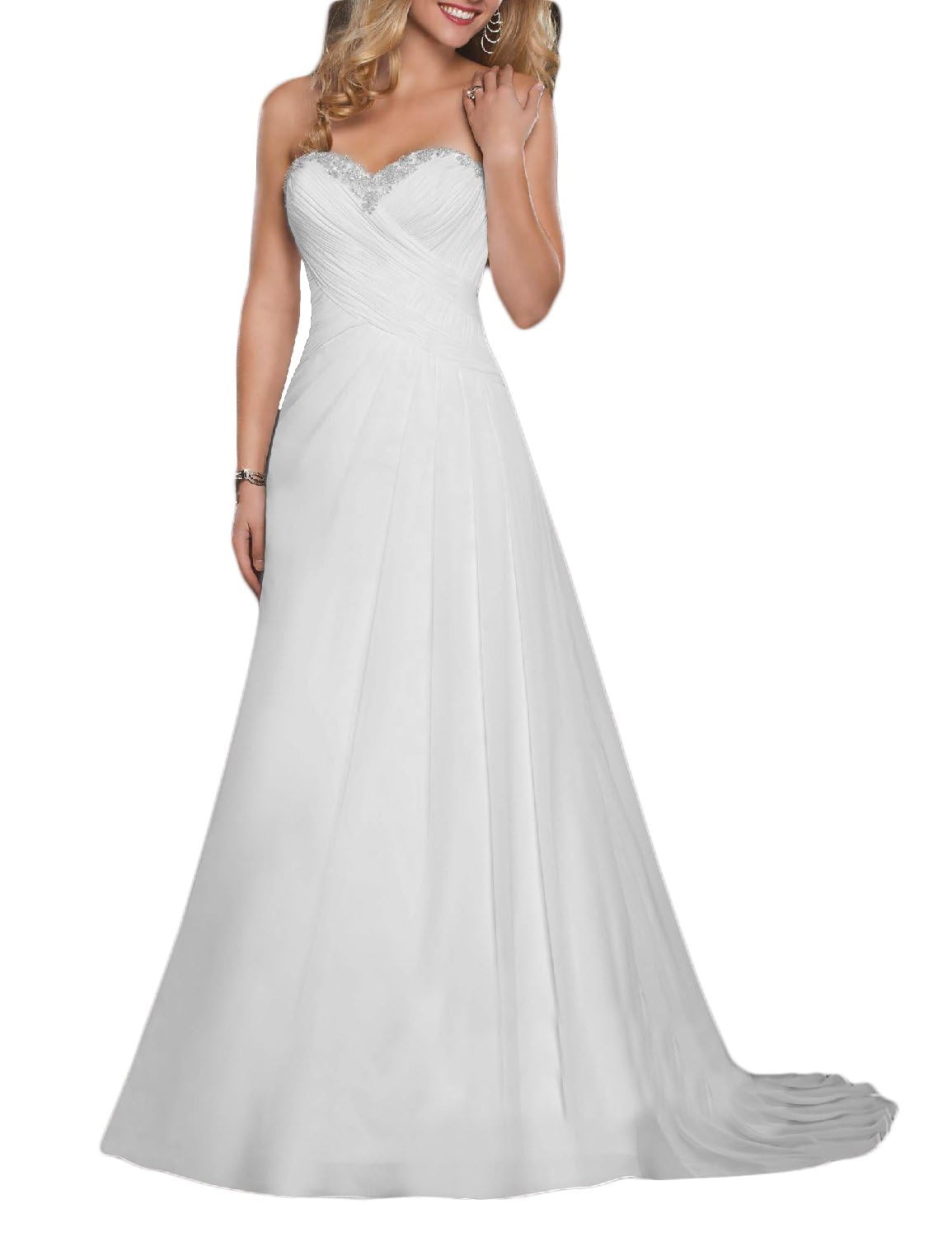 2025 Strapless Chiffon Beach Wedding Dress - A-Line Long Bridal Gown for Bride | Perfect for Beach, Destination & Summer Weddings
